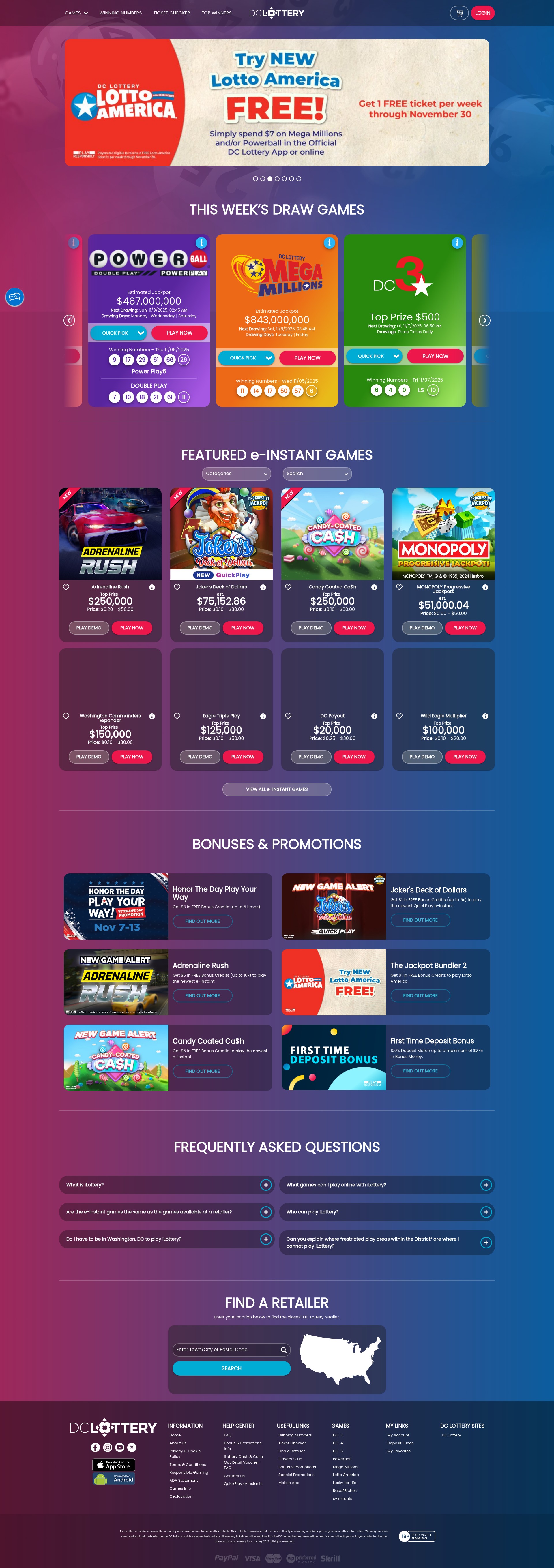Screenshot of www.dcilottery.com