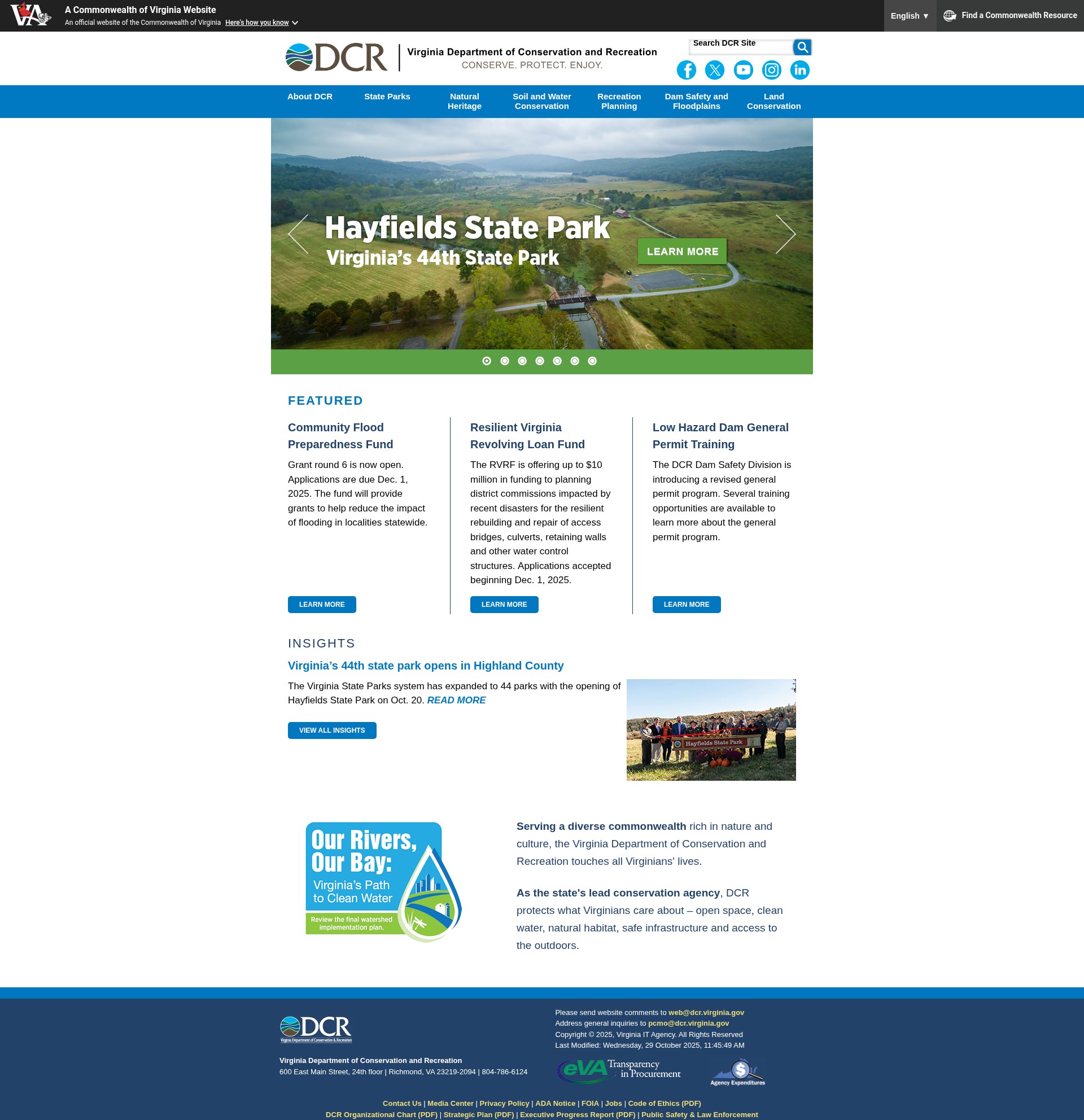 Screenshot of www.dcr.virginia.gov