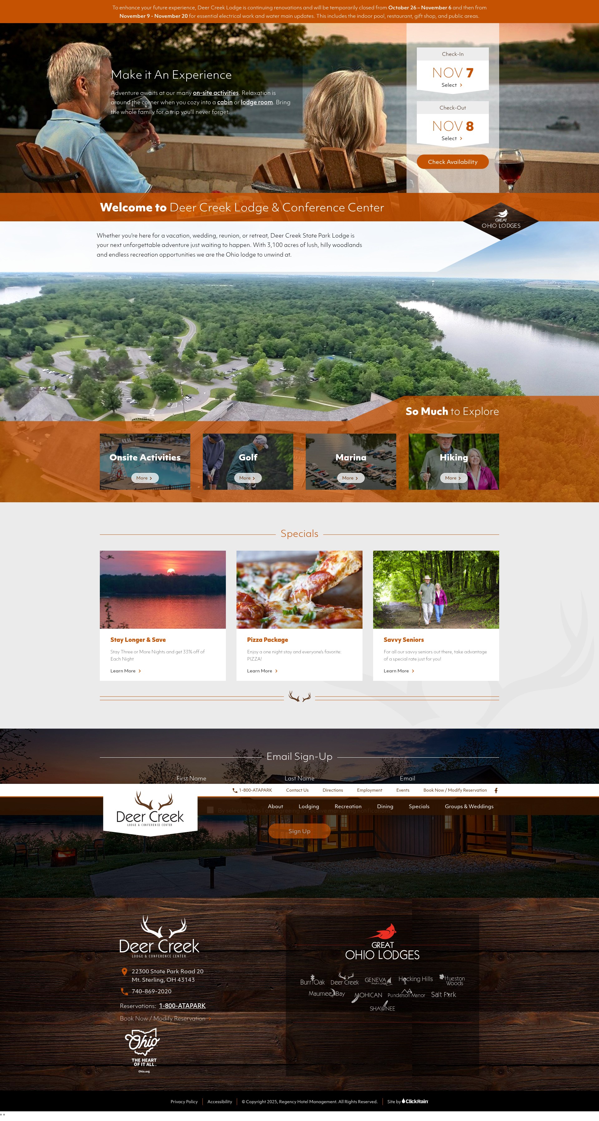 Screenshot of www.deercreekparklodge.com