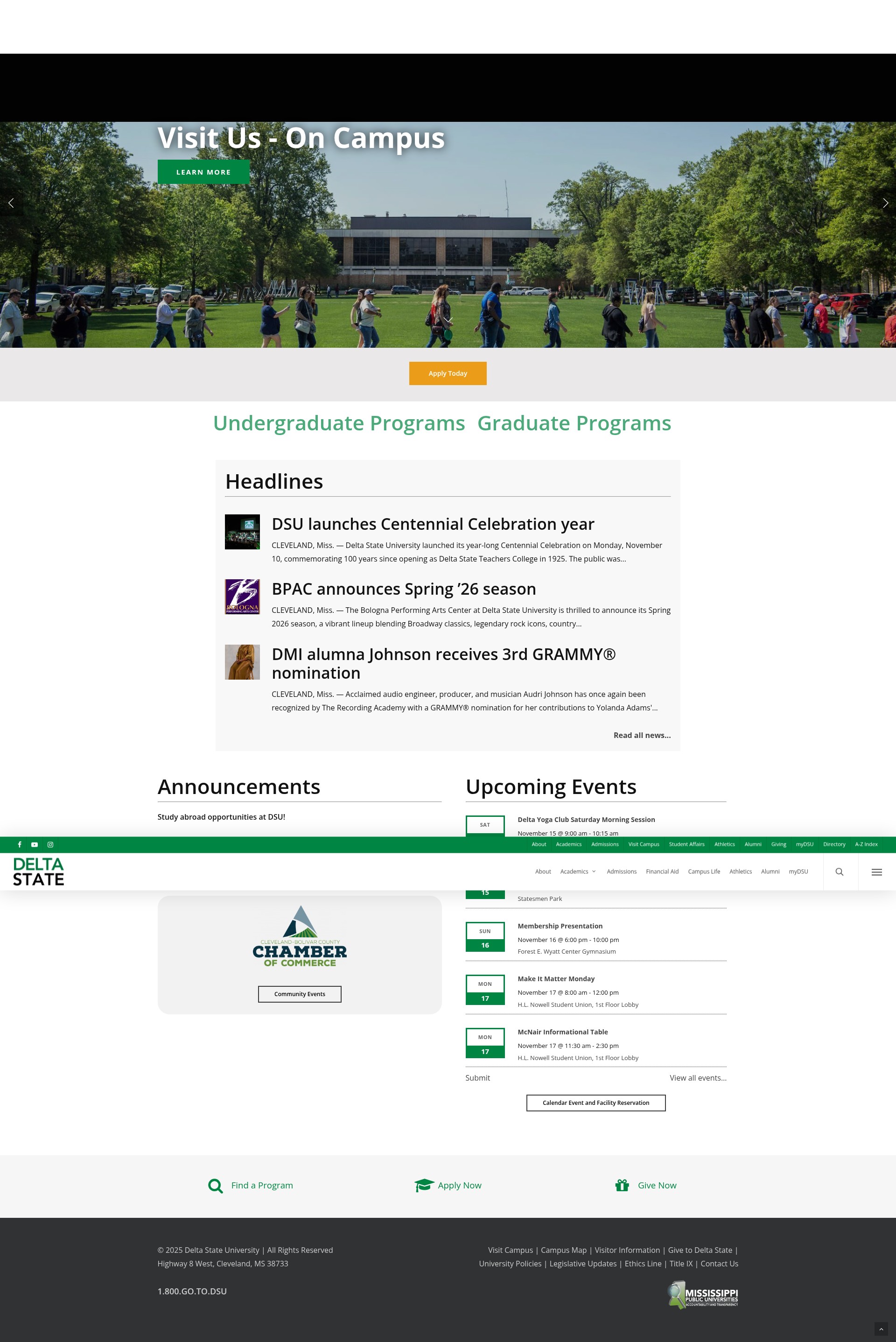 Screenshot of www.deltastate.edu