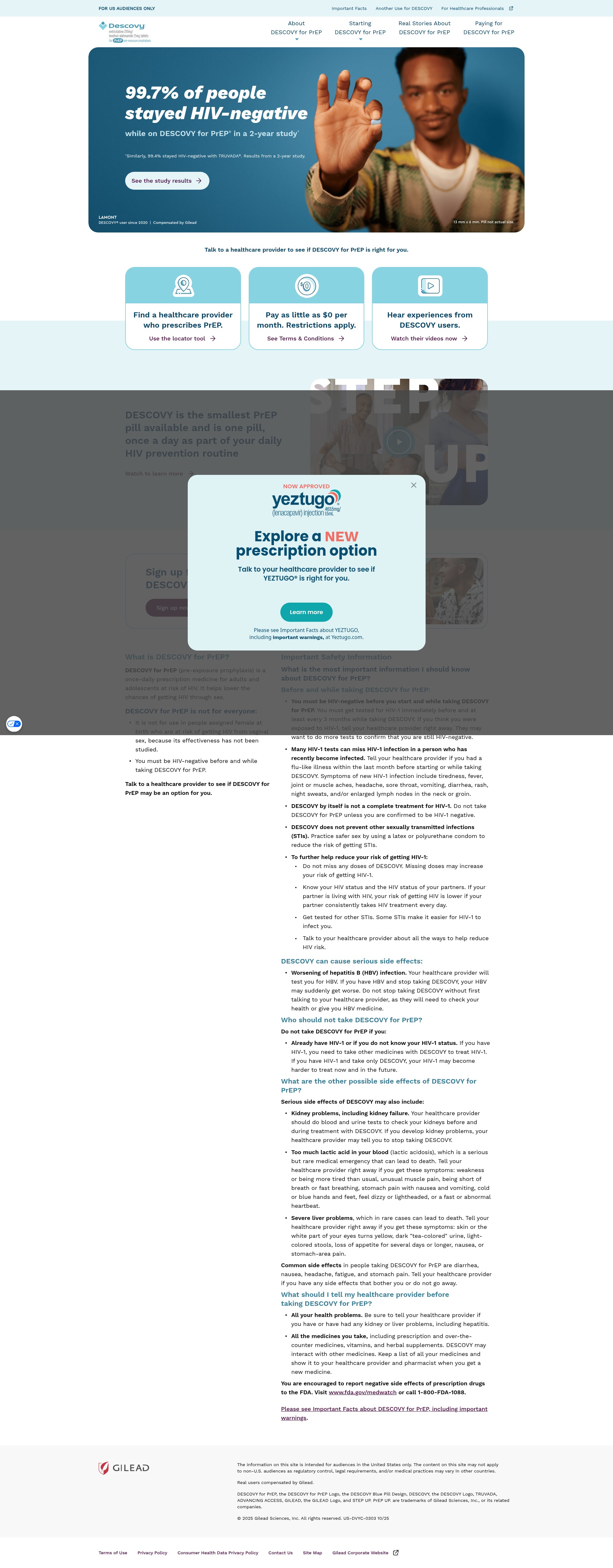 Screenshot of www.descovy.com