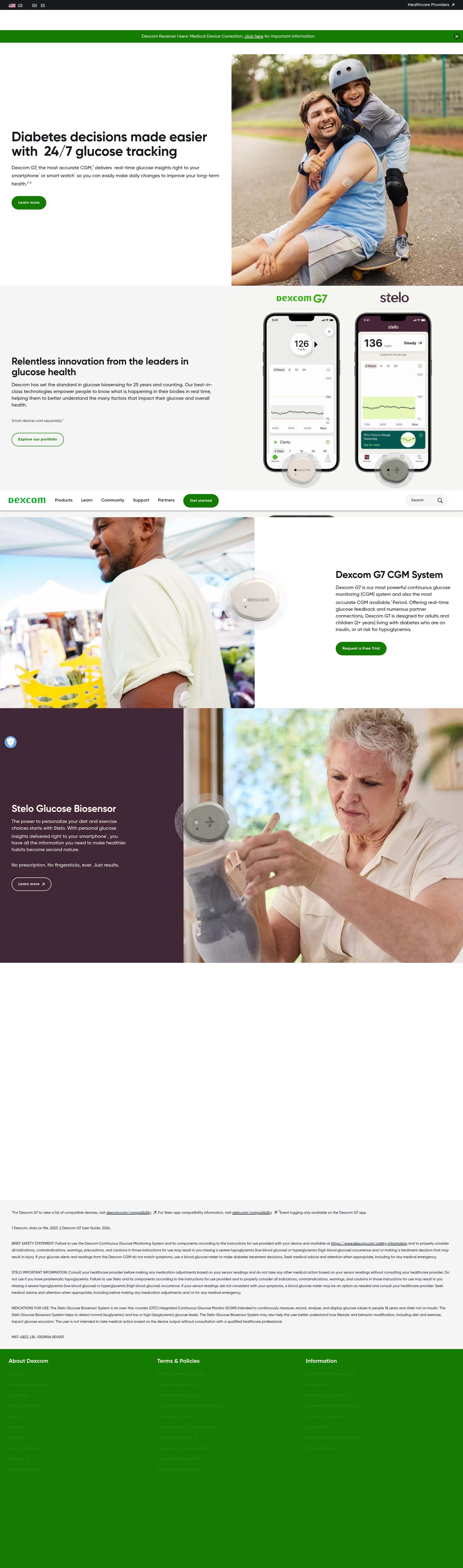 Screenshot of www.dexcom.com
