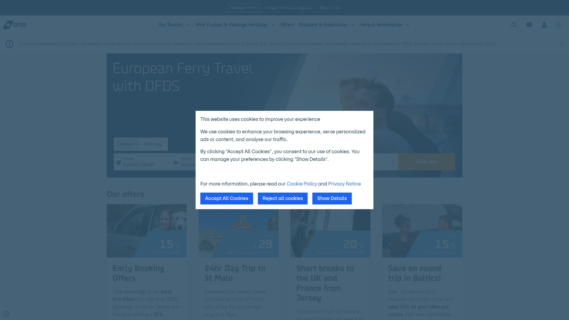 Screenshot of www.dfds.com