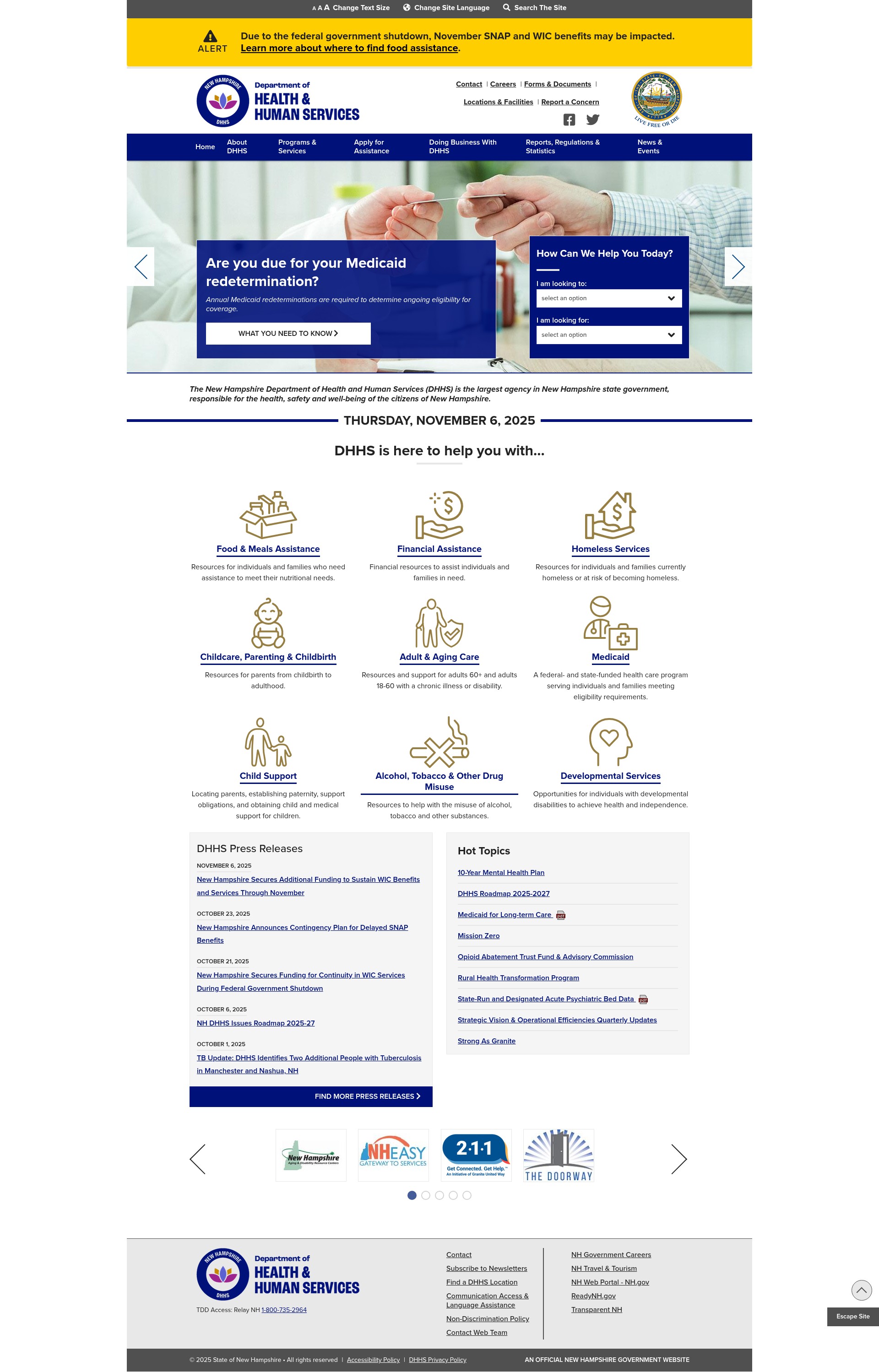 Screenshot of www.dhhs.nh.gov