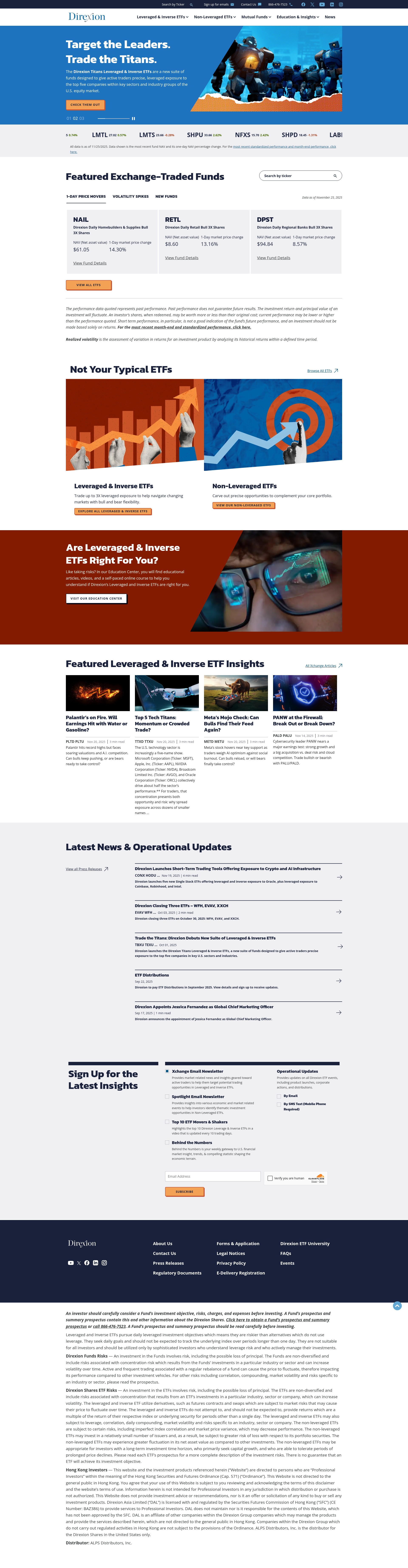 Screenshot of www.direxion.com
