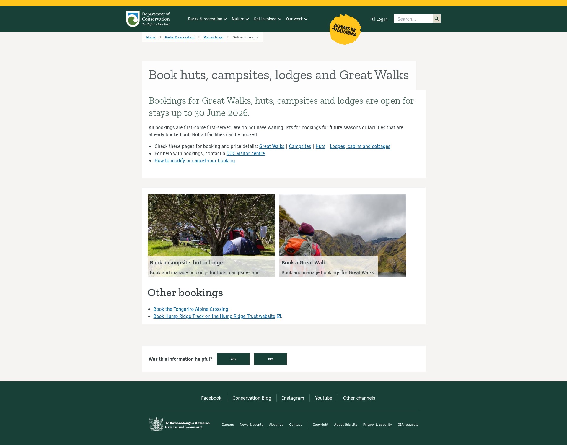 Screenshot of www.doc.govt.nz