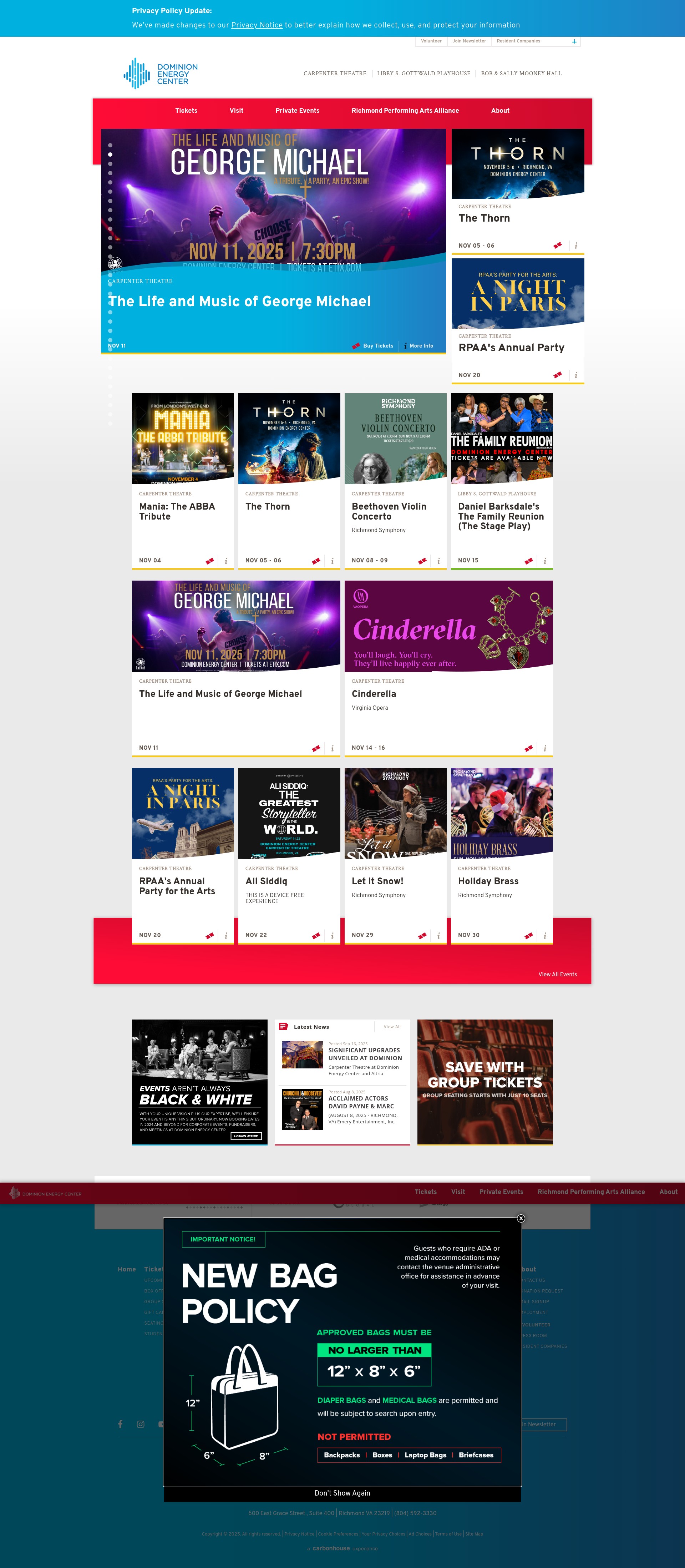 Screenshot of www.dominionenergycenter.com