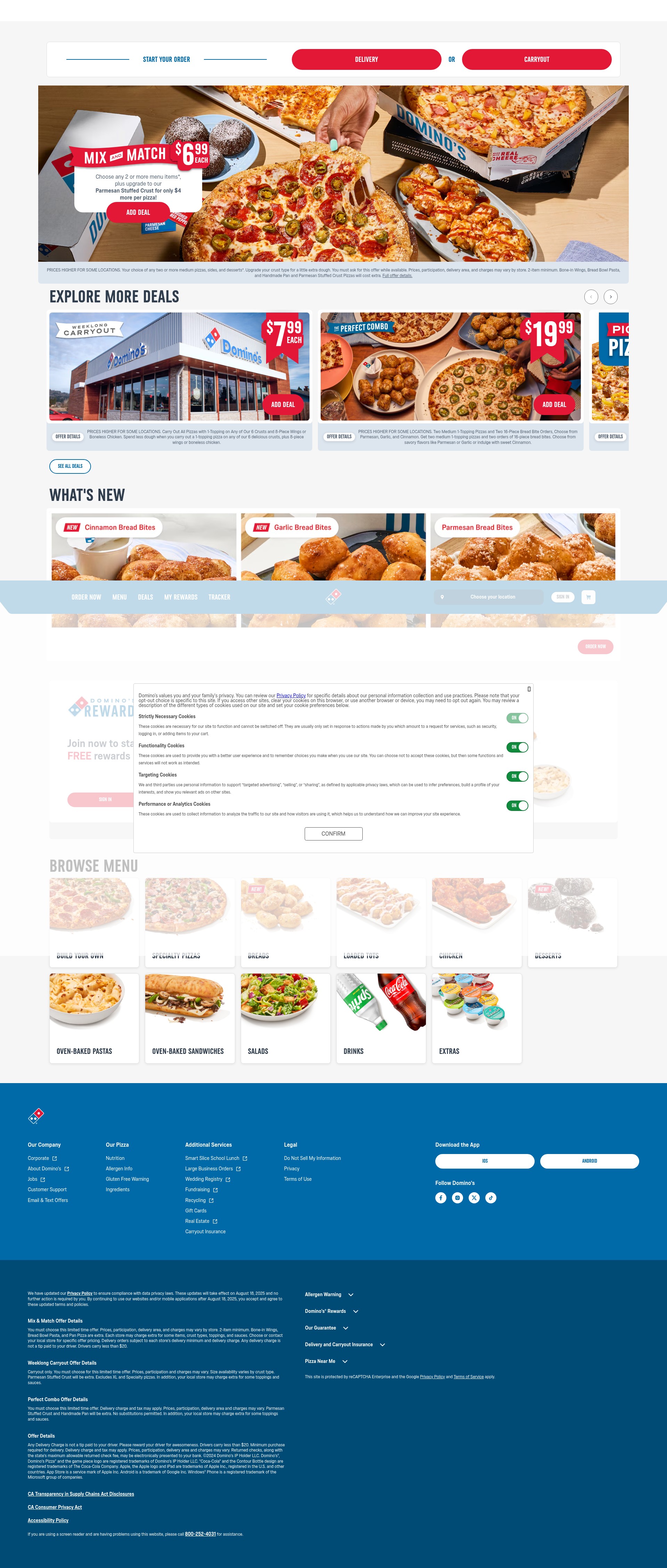 Screenshot of www.dominos.com
