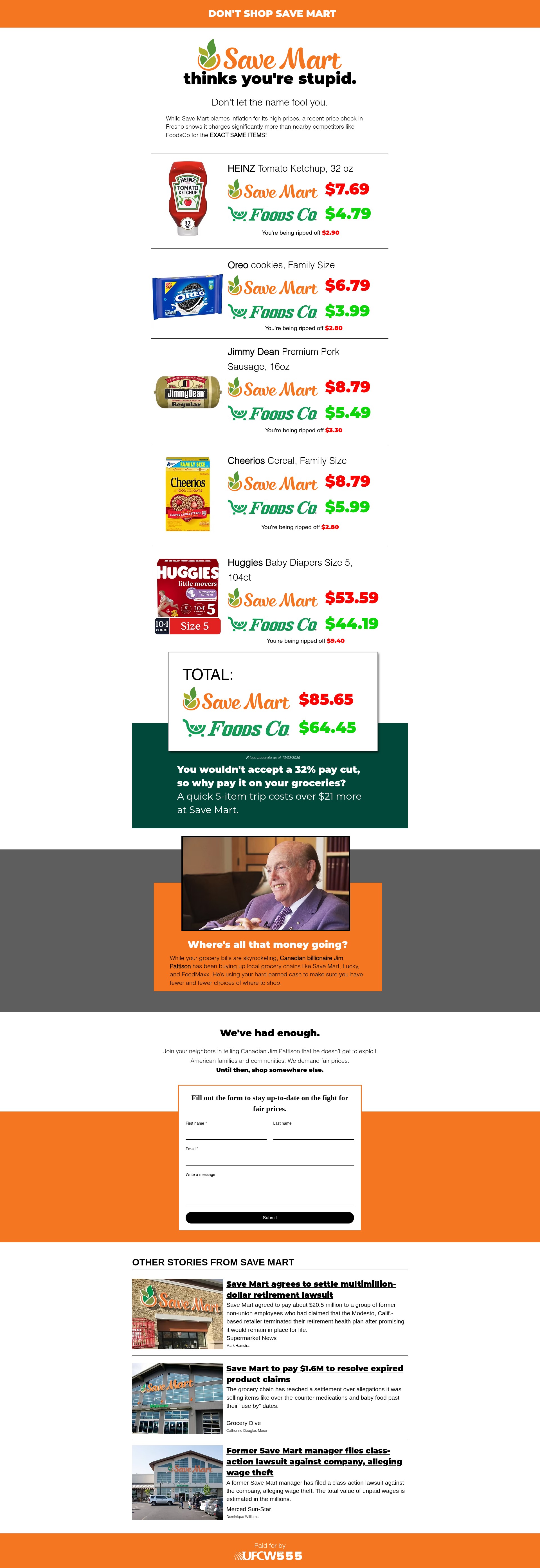 Screenshot of www.dontshopsavemart.org