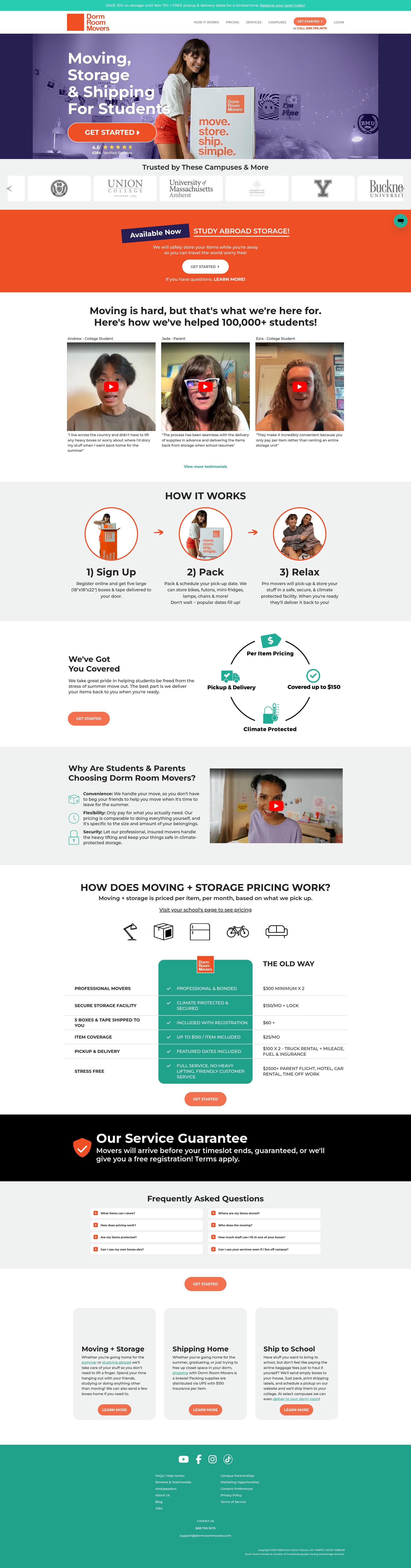 Screenshot of www.dormroommovers.com