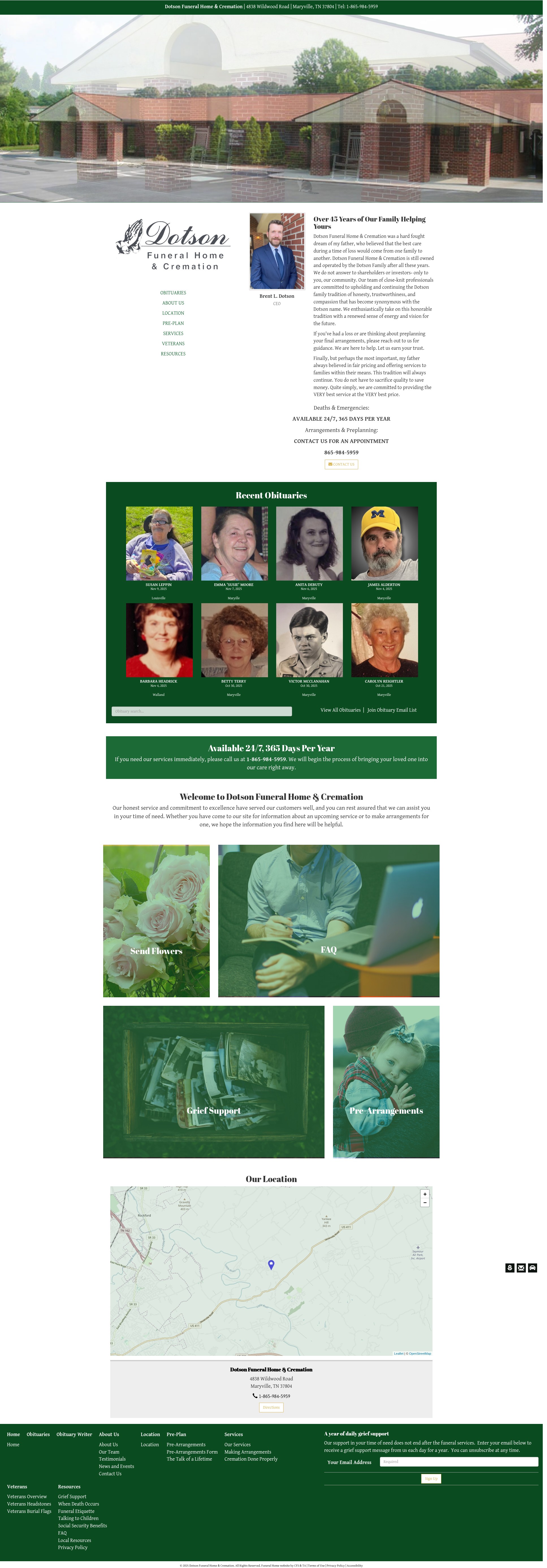 Screenshot of www.dotsonfuneralhome.com