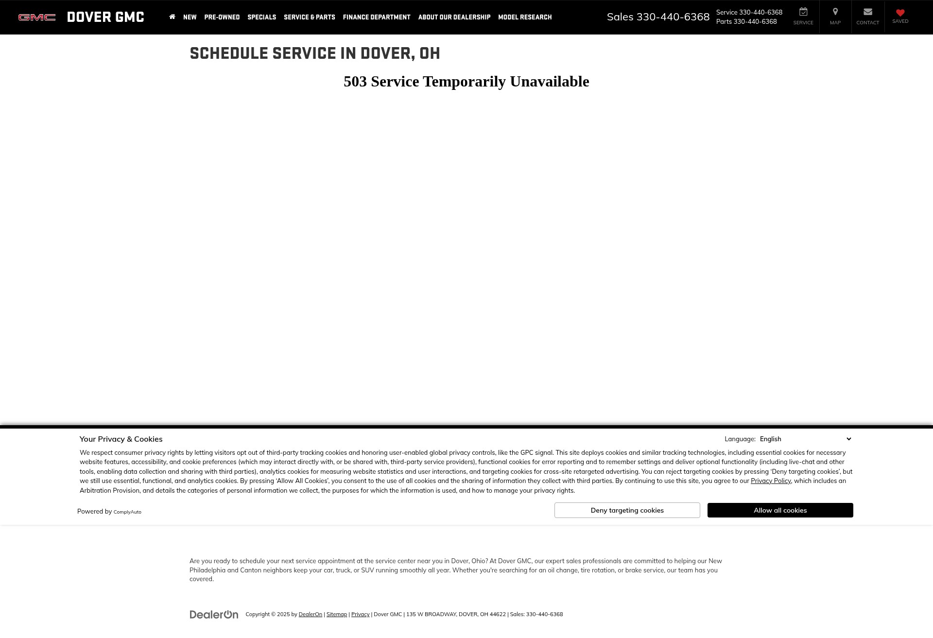 Screenshot of www.dovergmc.com