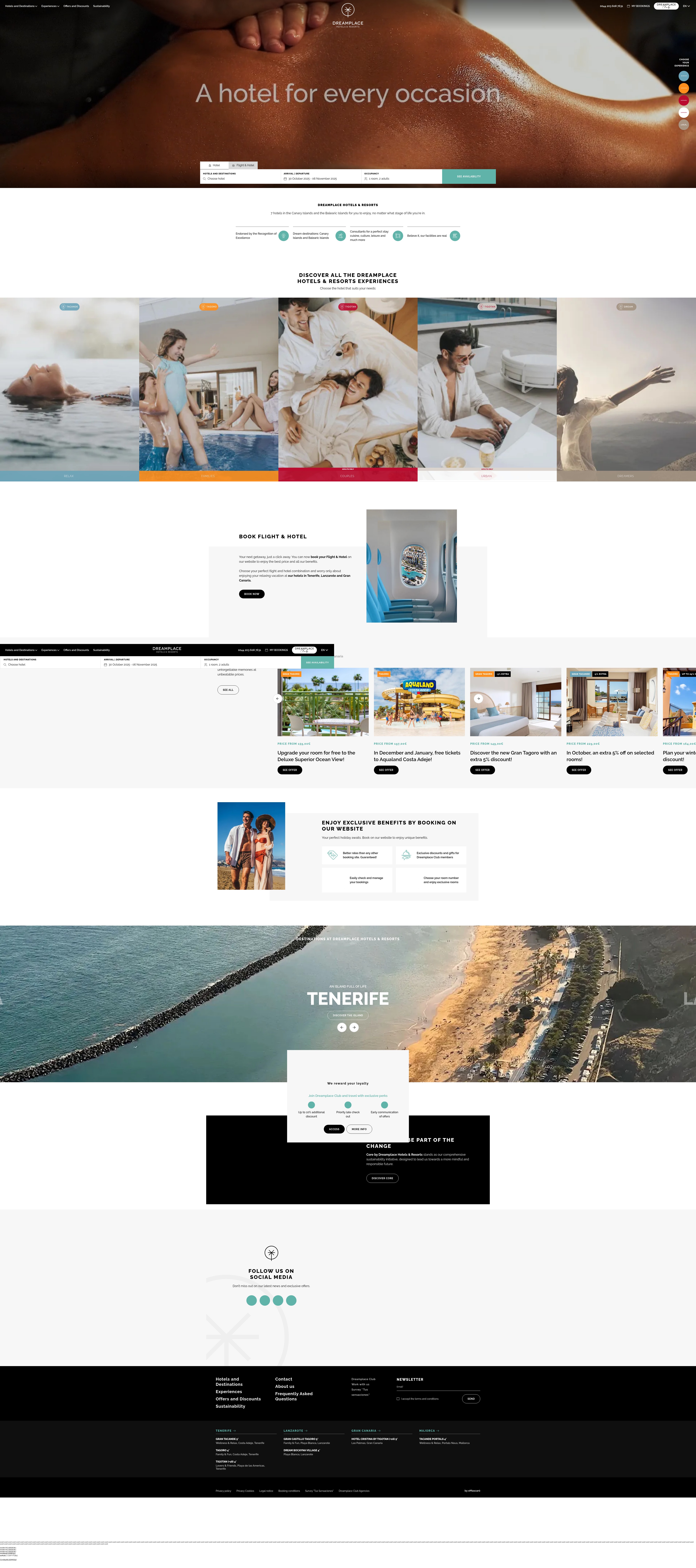 Screenshot of www.dreamplacehotels.com