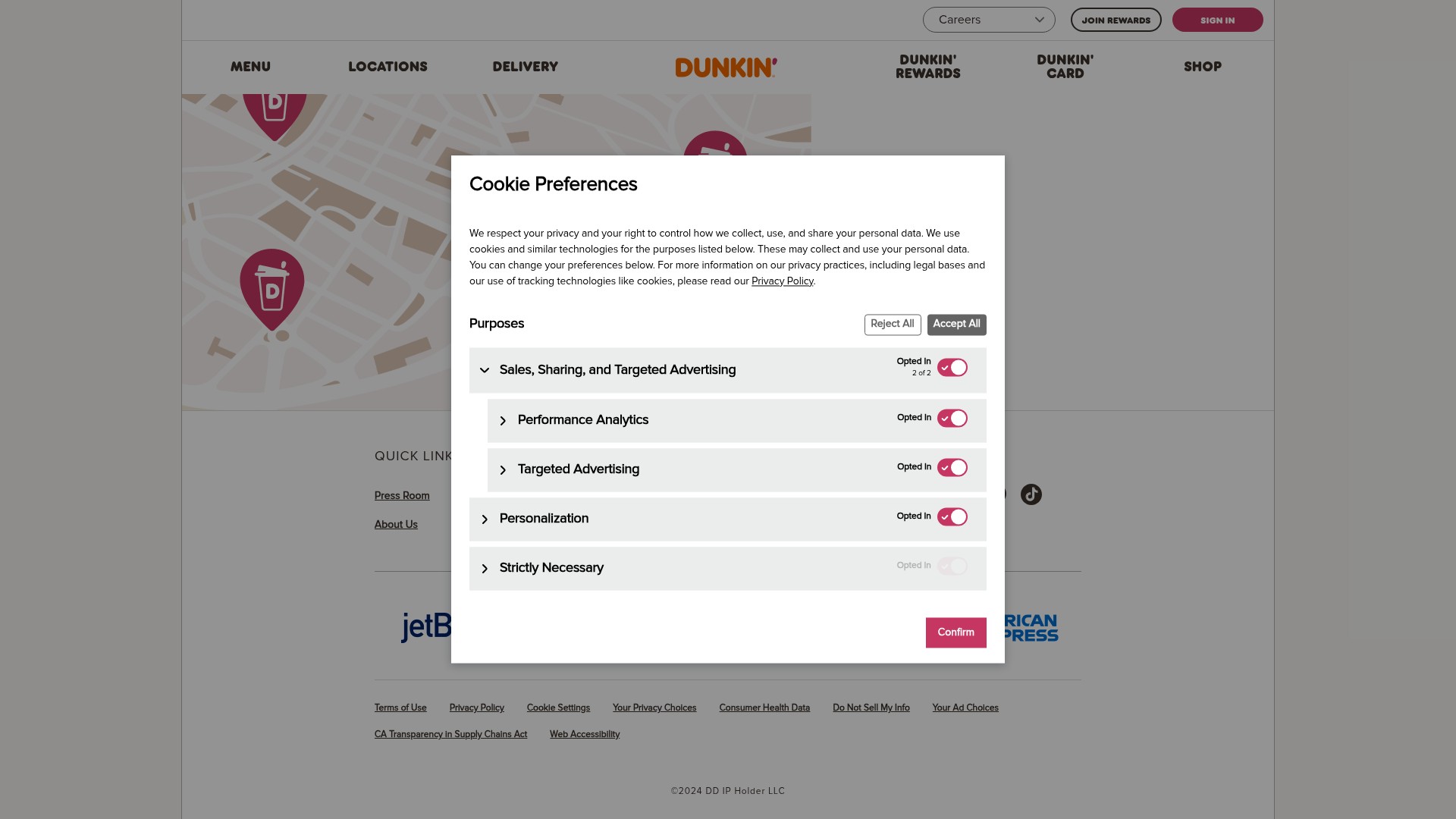 Screenshot of www.dunkindonuts.com
