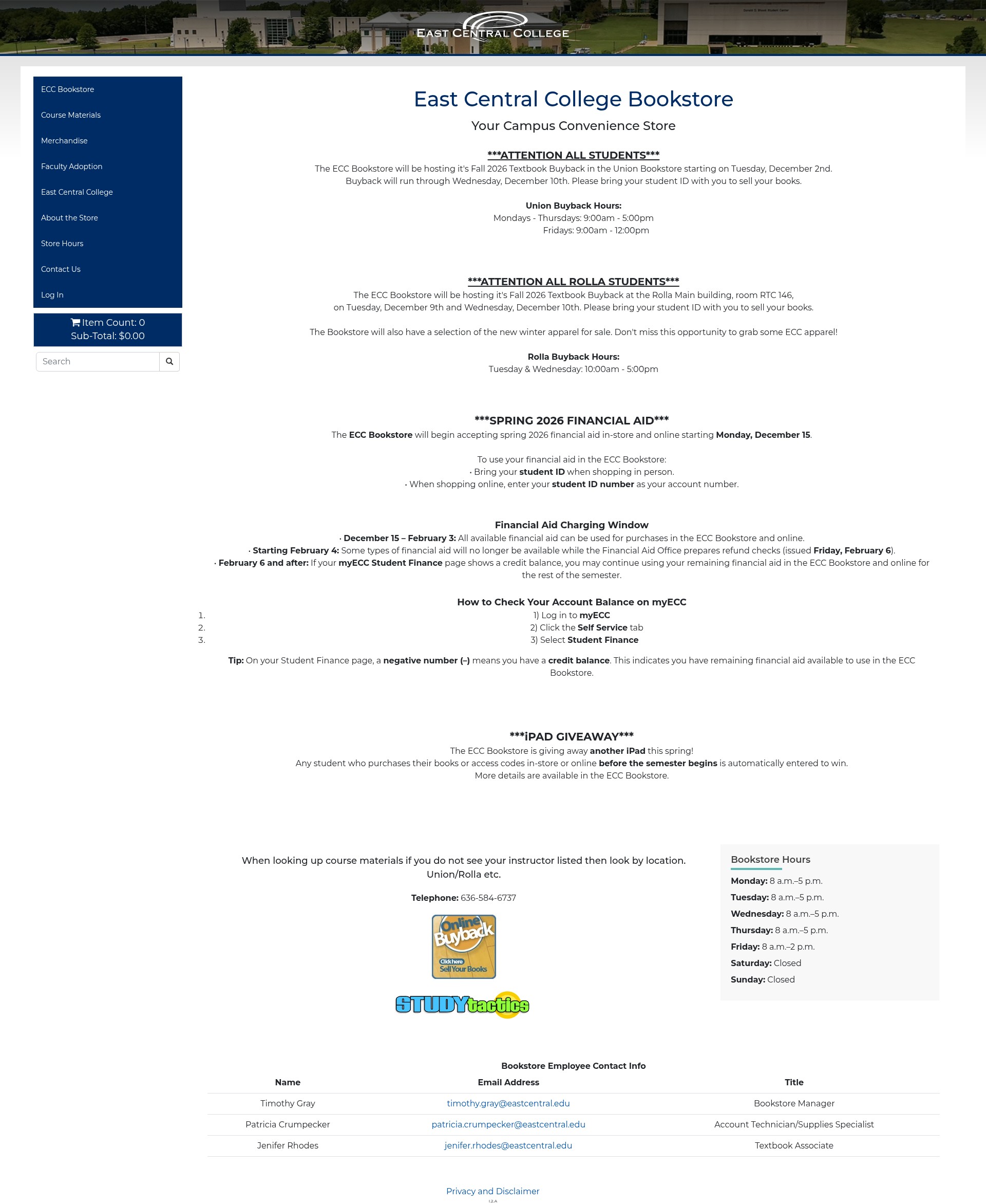 Screenshot of www.eastcentral.edu