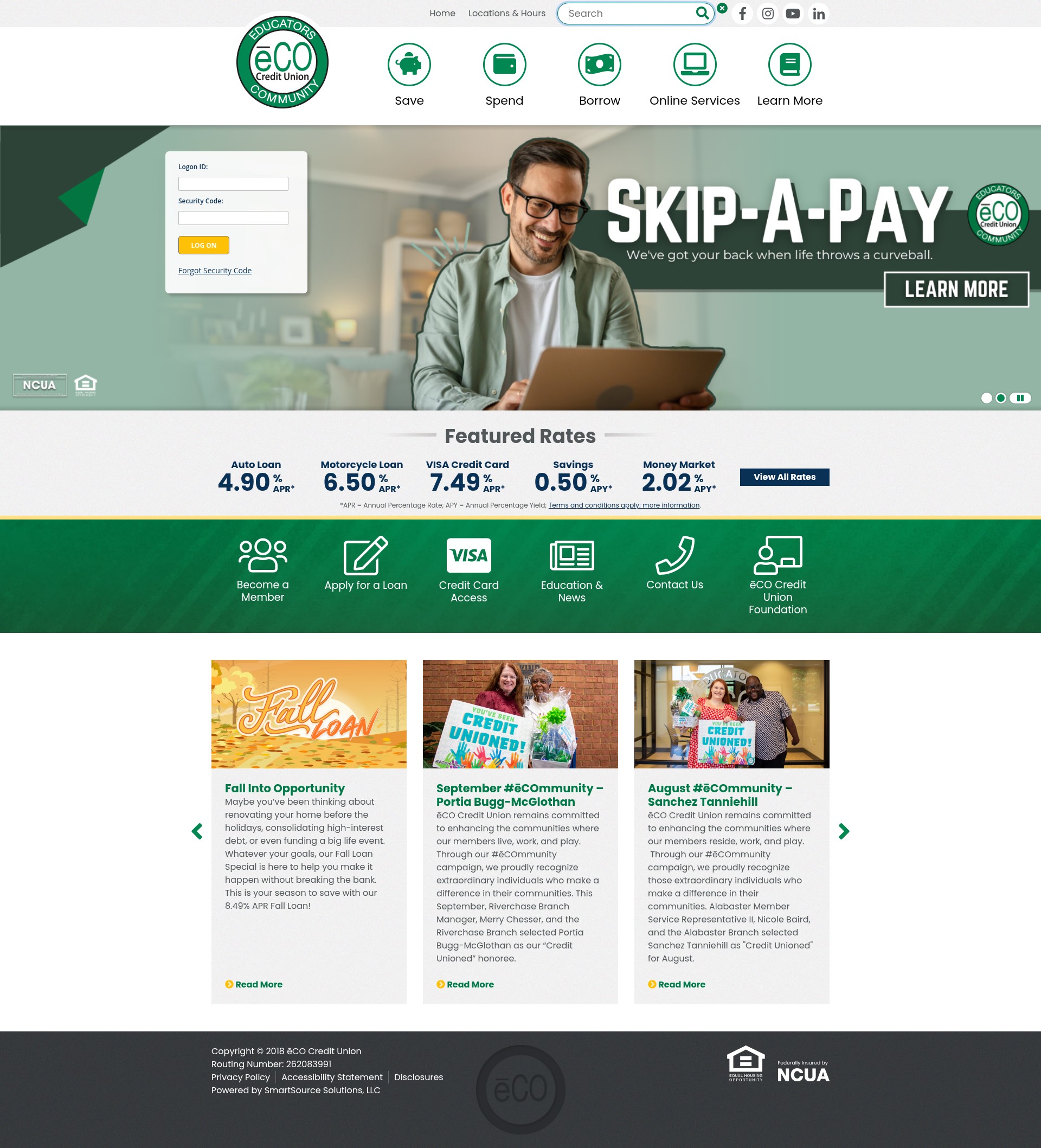 Screenshot of www.ecocu.org