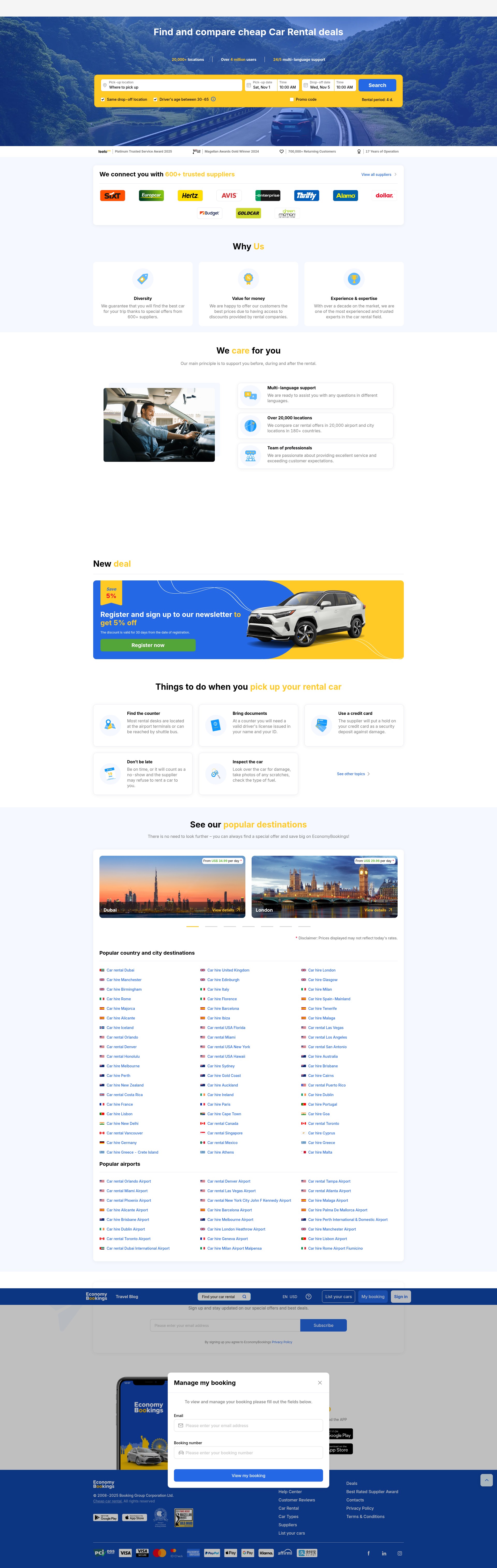 Screenshot of www.economybookings.com