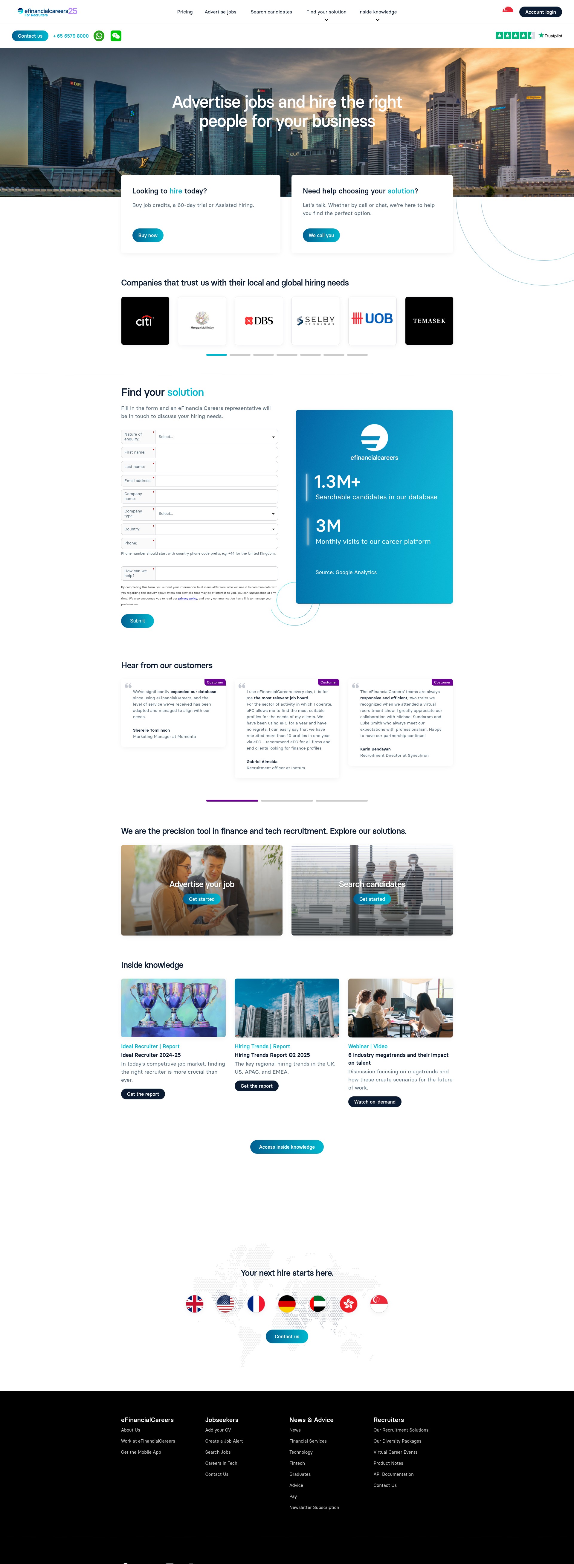 Screenshot of www.efinancialcareers.sg