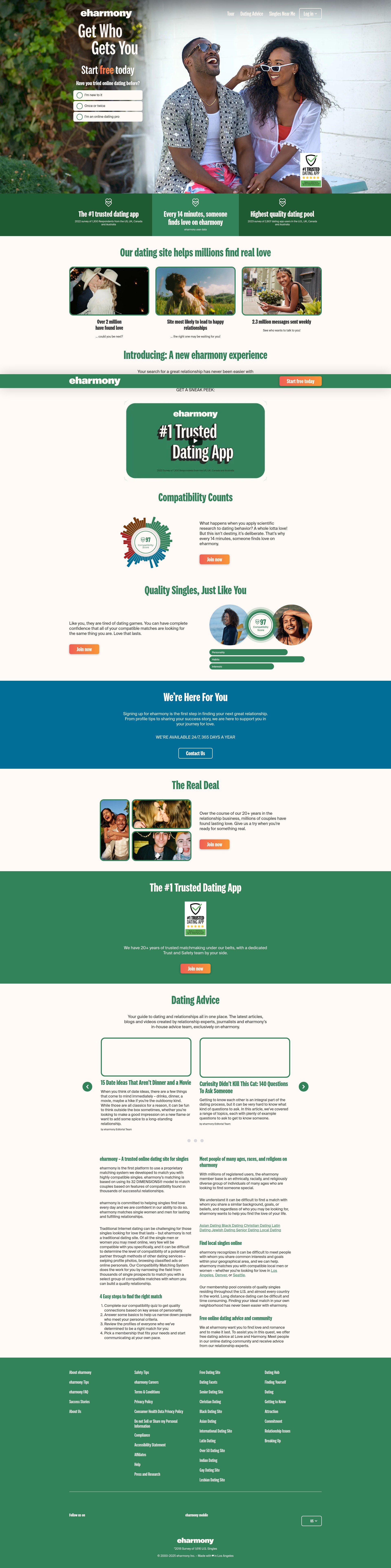 Screenshot of www.eharmony.com