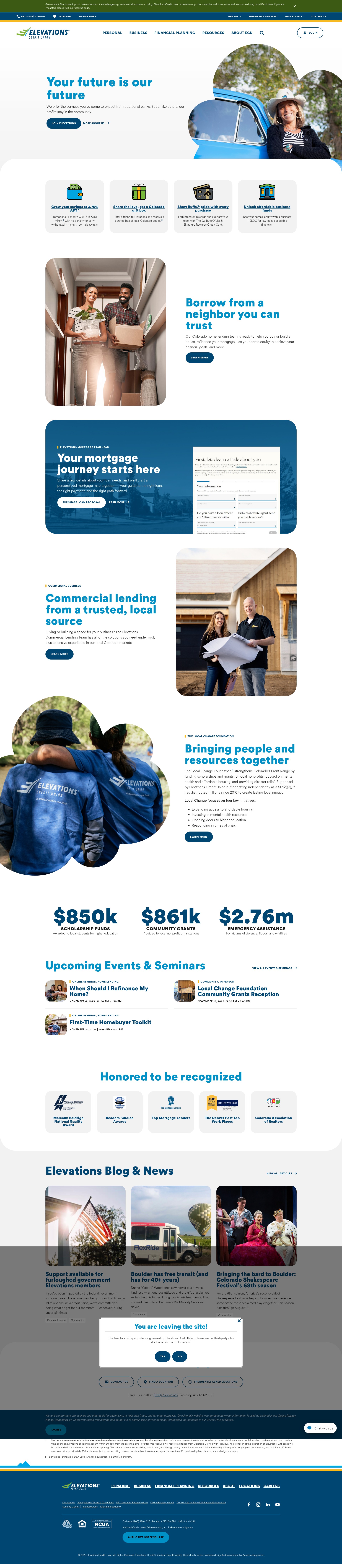 Screenshot of www.elevationscu.com