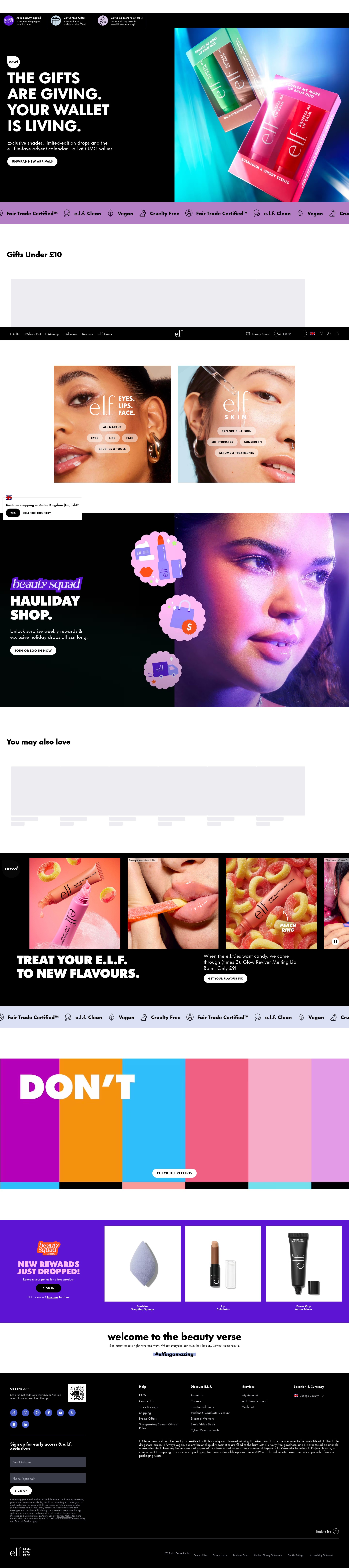 Screenshot of www.elfcosmetics.co.uk