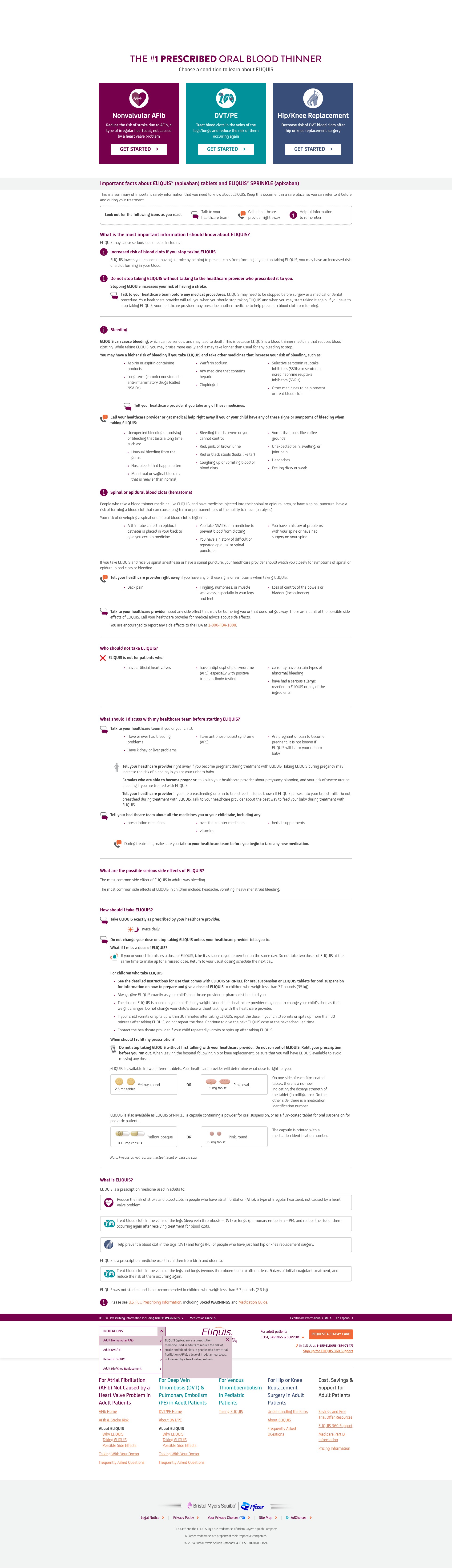 Screenshot of www.eliquis.bmscustomerconnect.com
