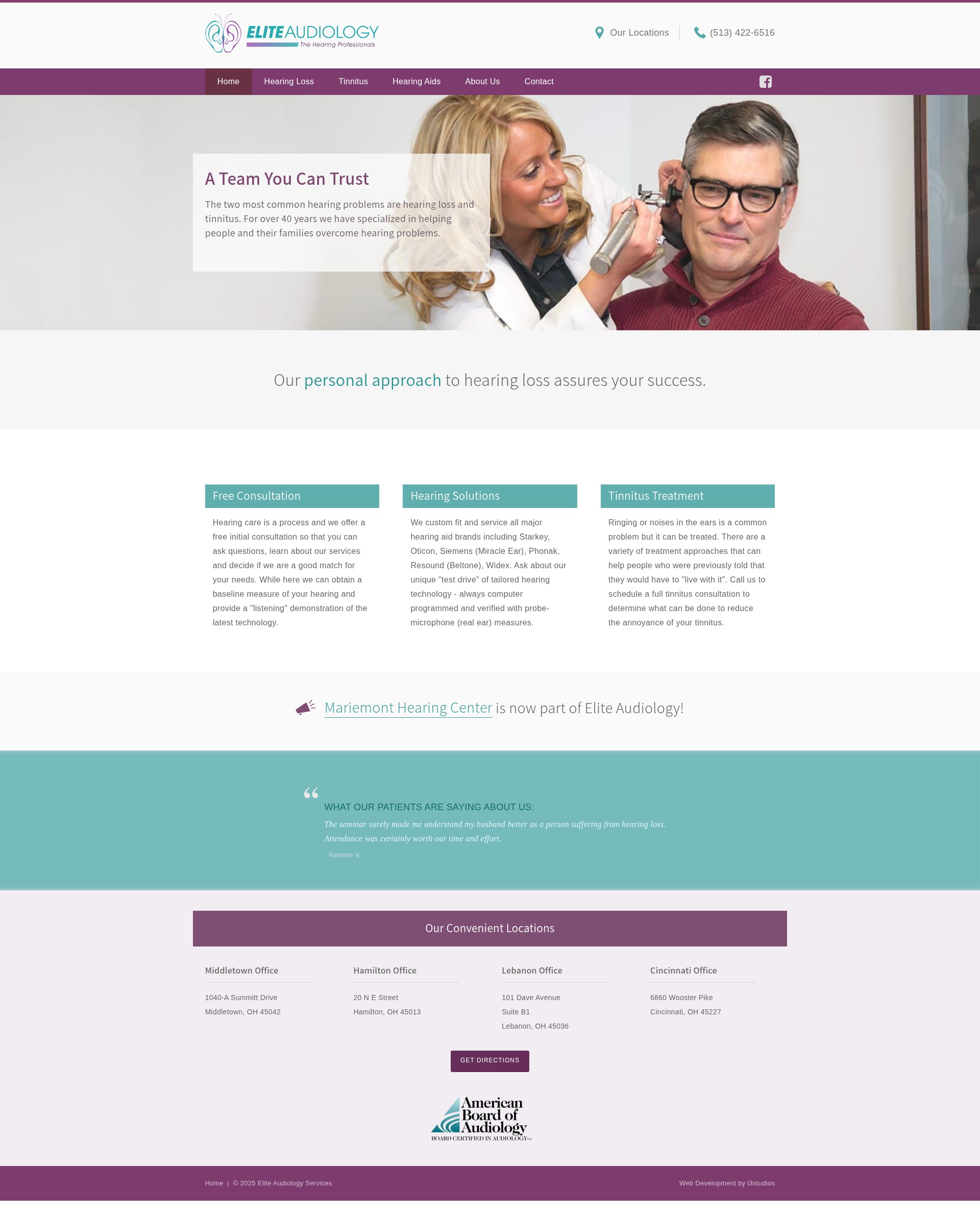 Screenshot of www.eliteaudiologyservices.com