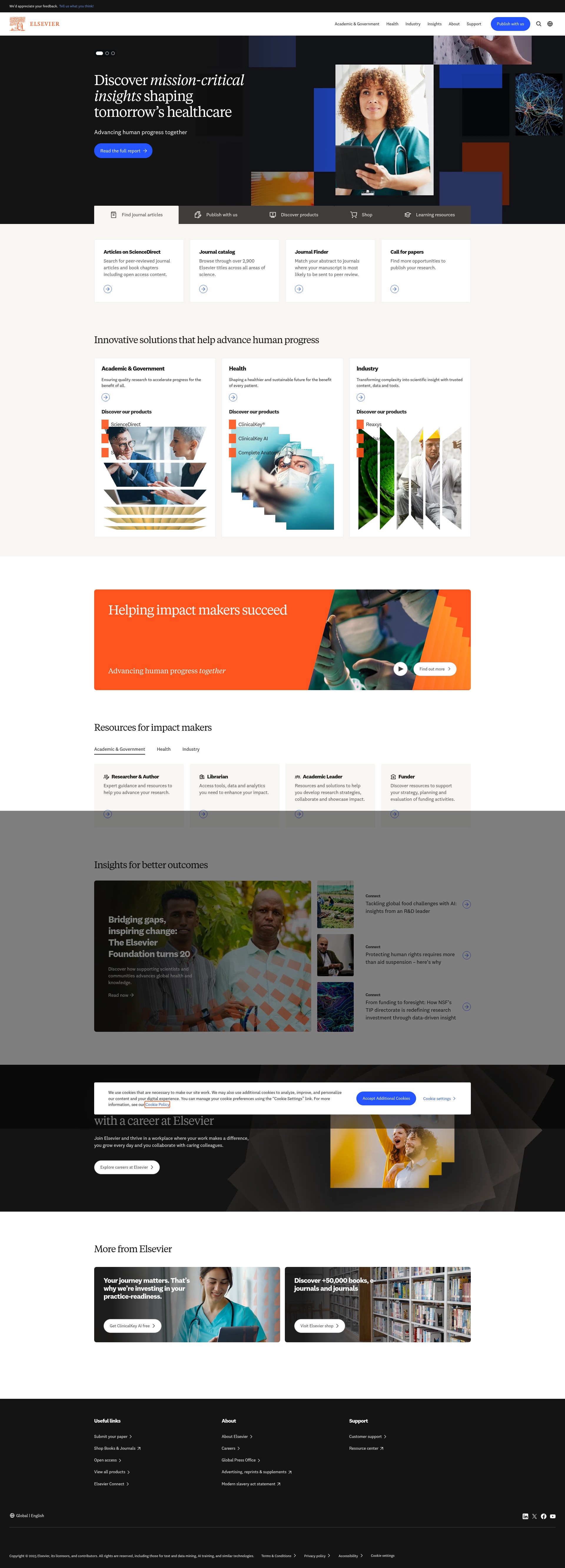 Screenshot of www.elsevier.com