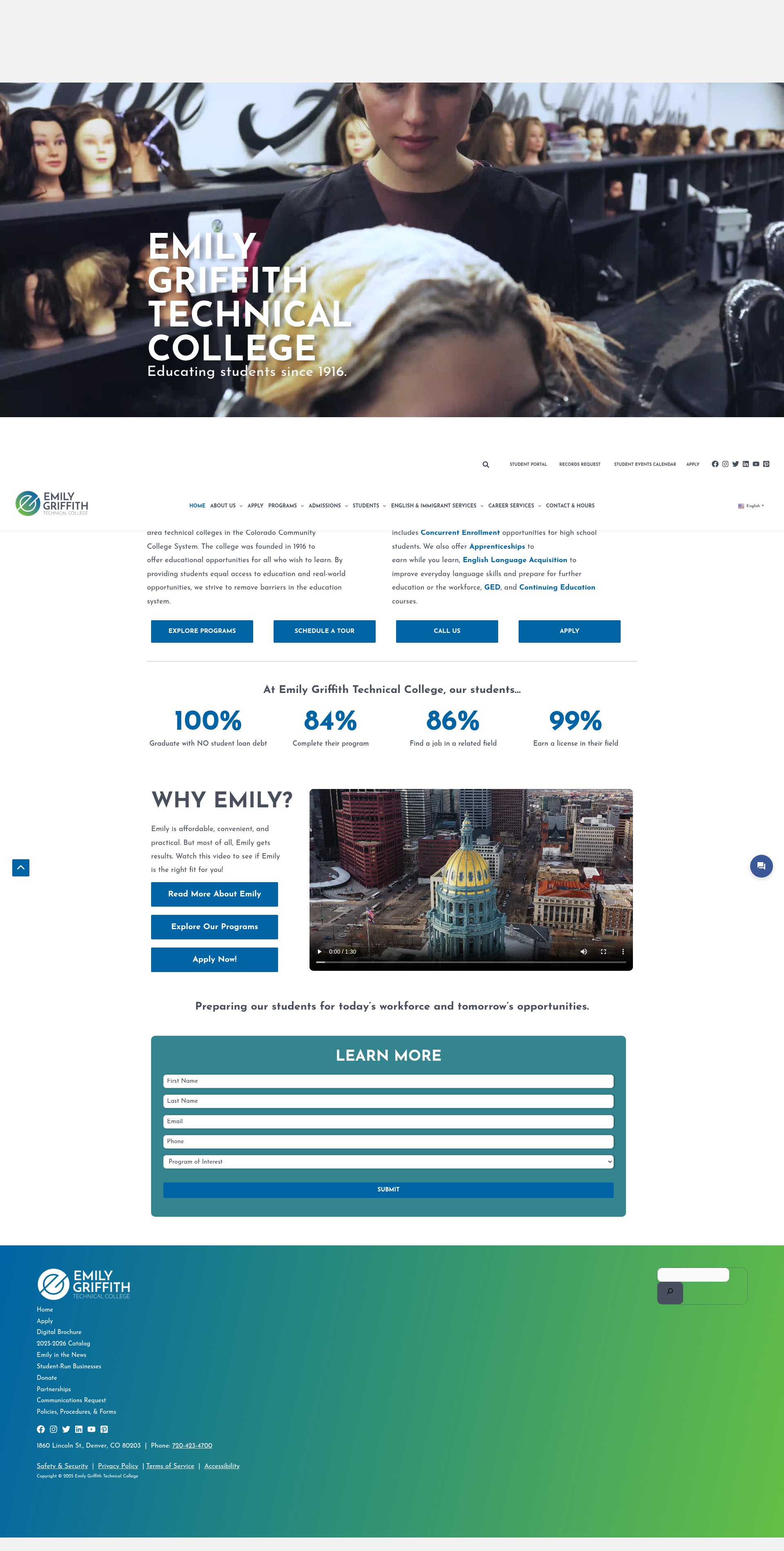 Screenshot of www.emilygriffith.edu