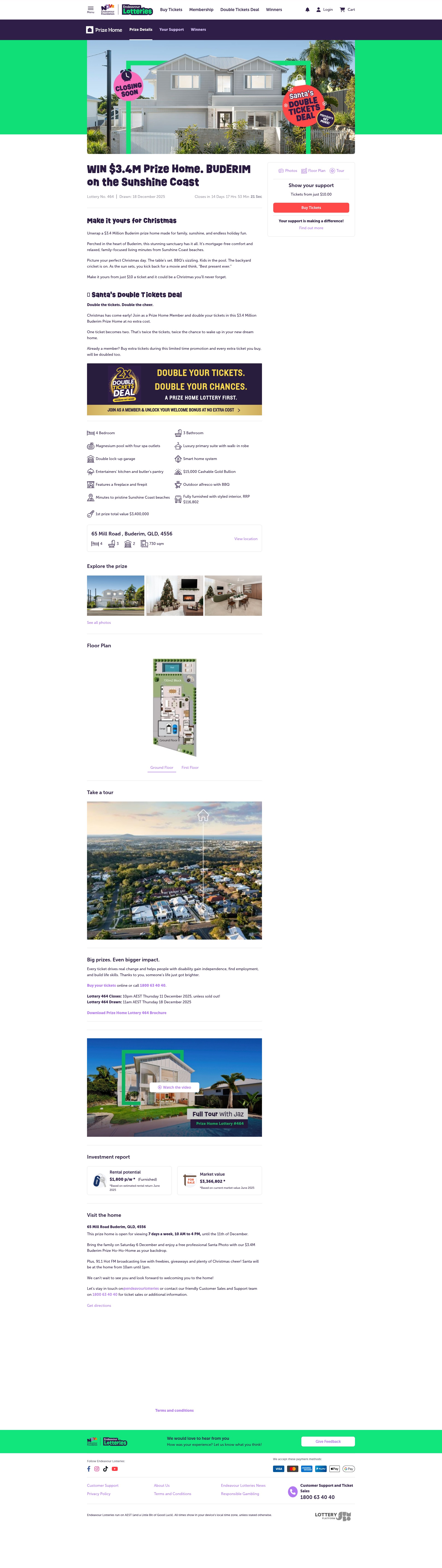 Screenshot of www.endeavourlotteries.com.au