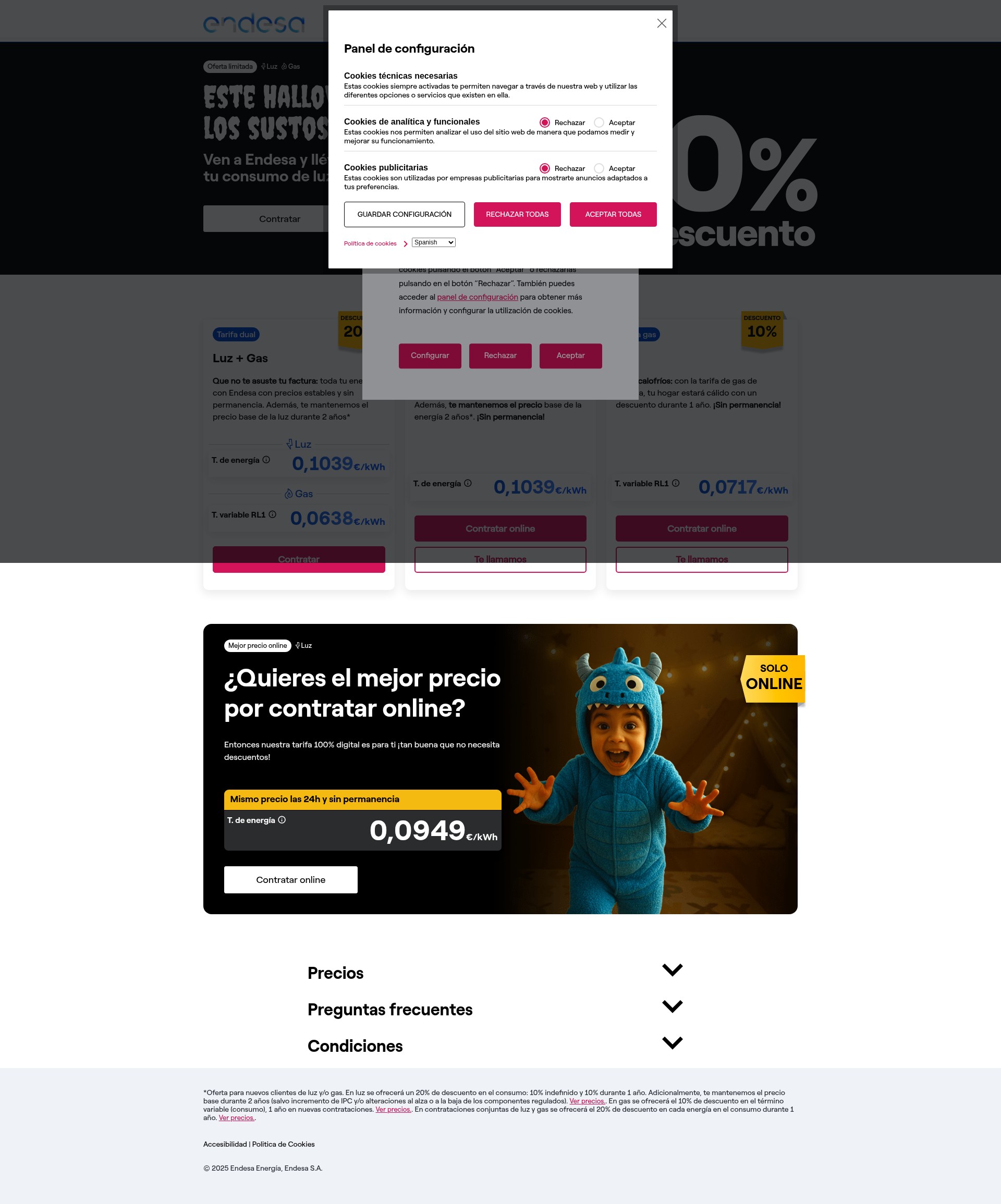 Screenshot of www.endesatarifasluzygas.com
