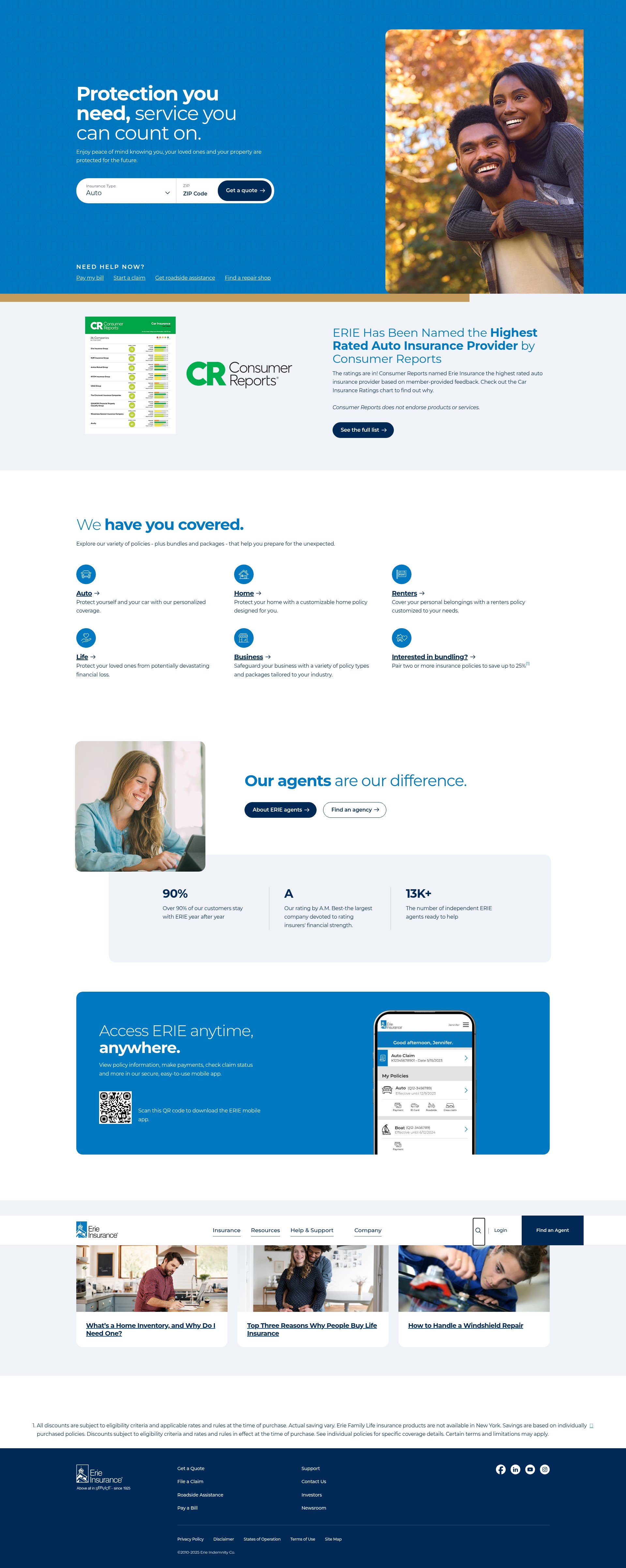 Screenshot of www.erieinsurance.com