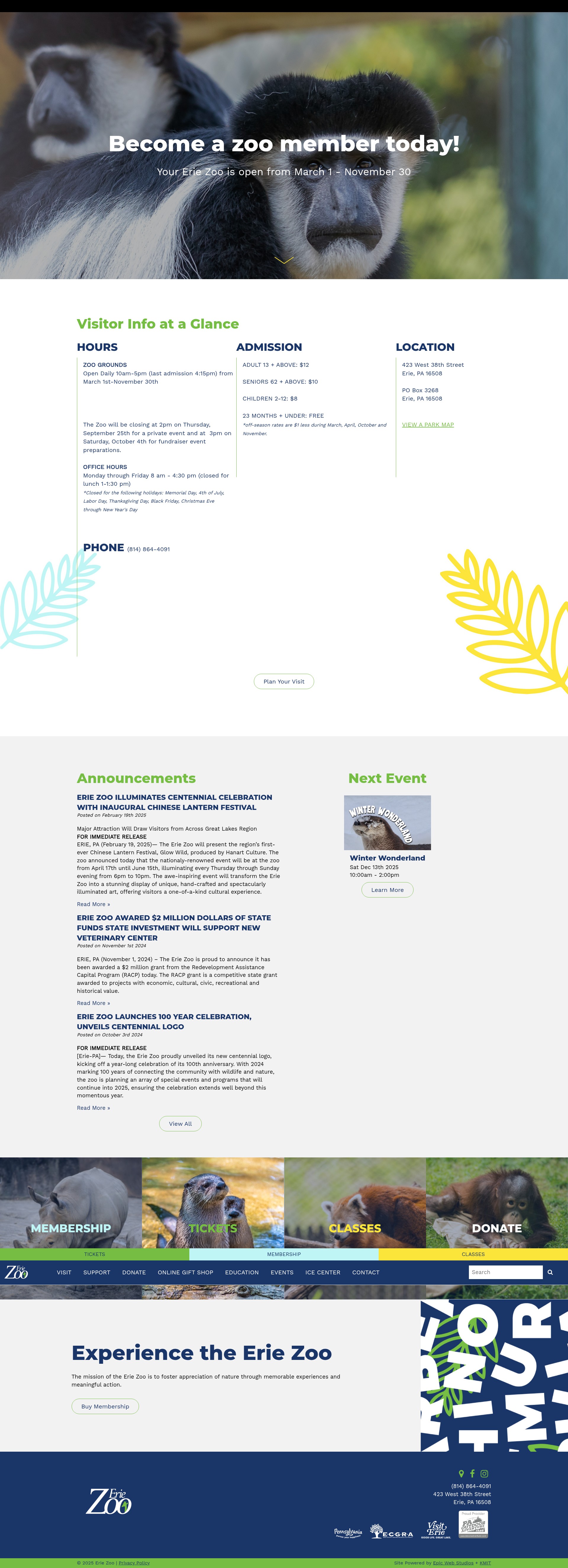 Screenshot of www.eriezoo.org