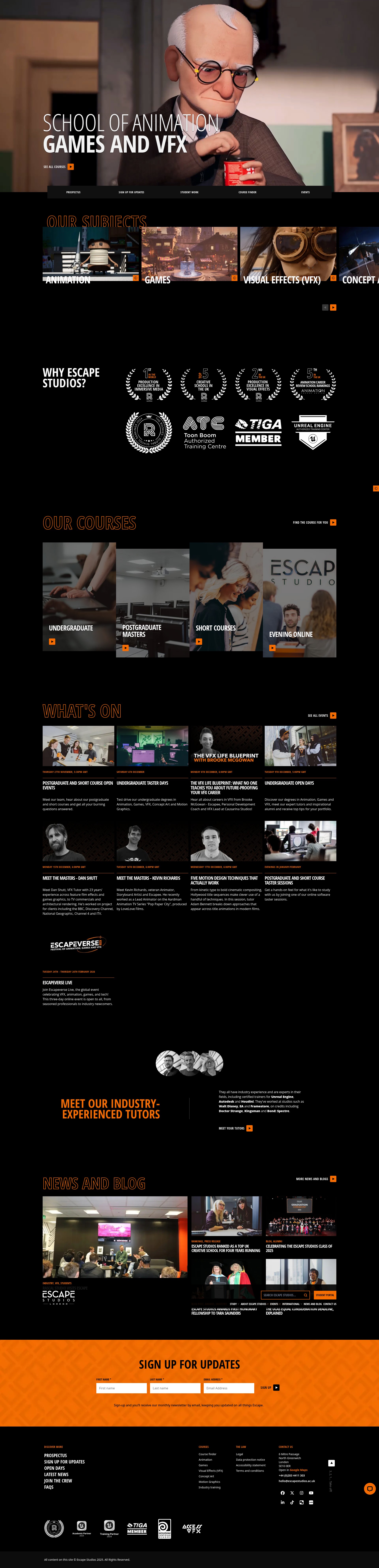 Screenshot of www.escapestudios.ac.uk
