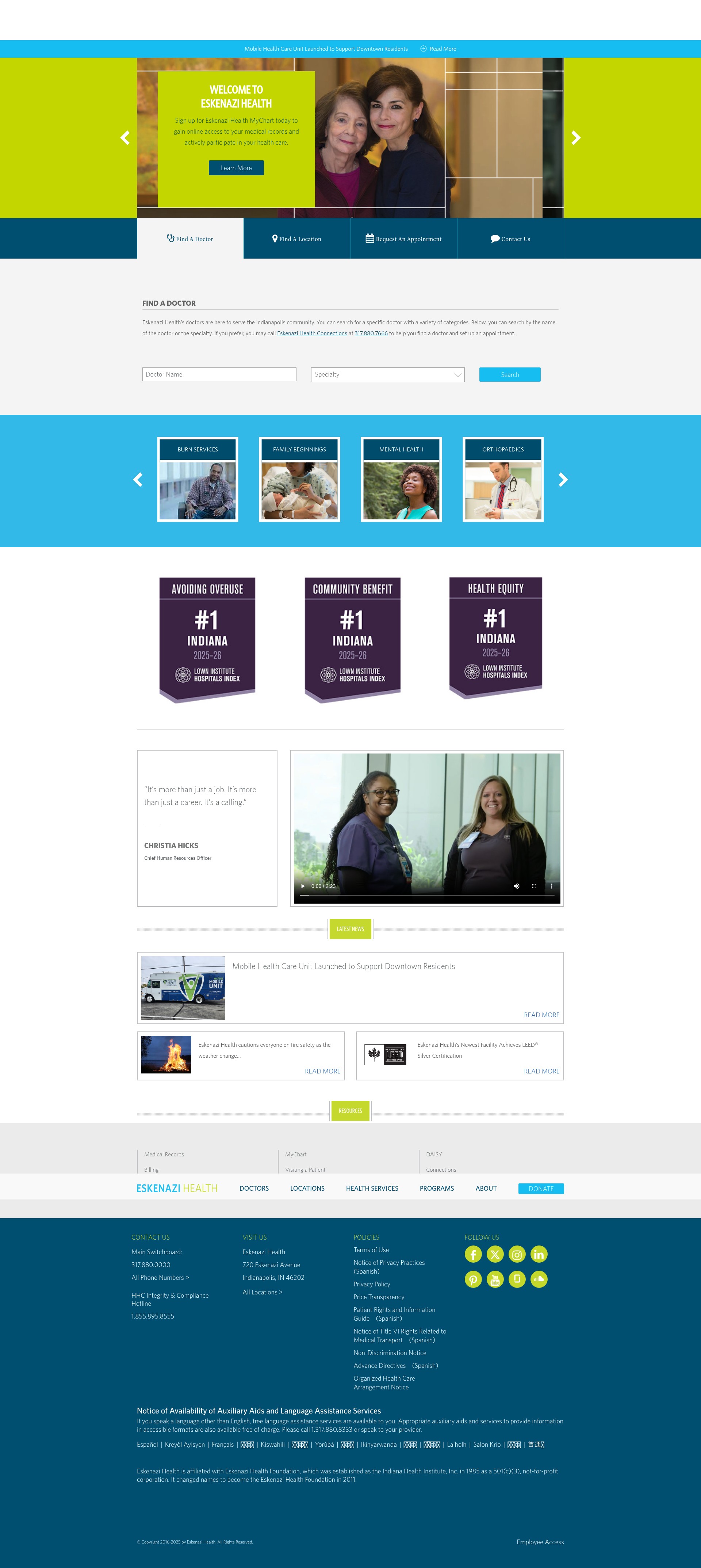 Screenshot of www.eskenazihealth.edu