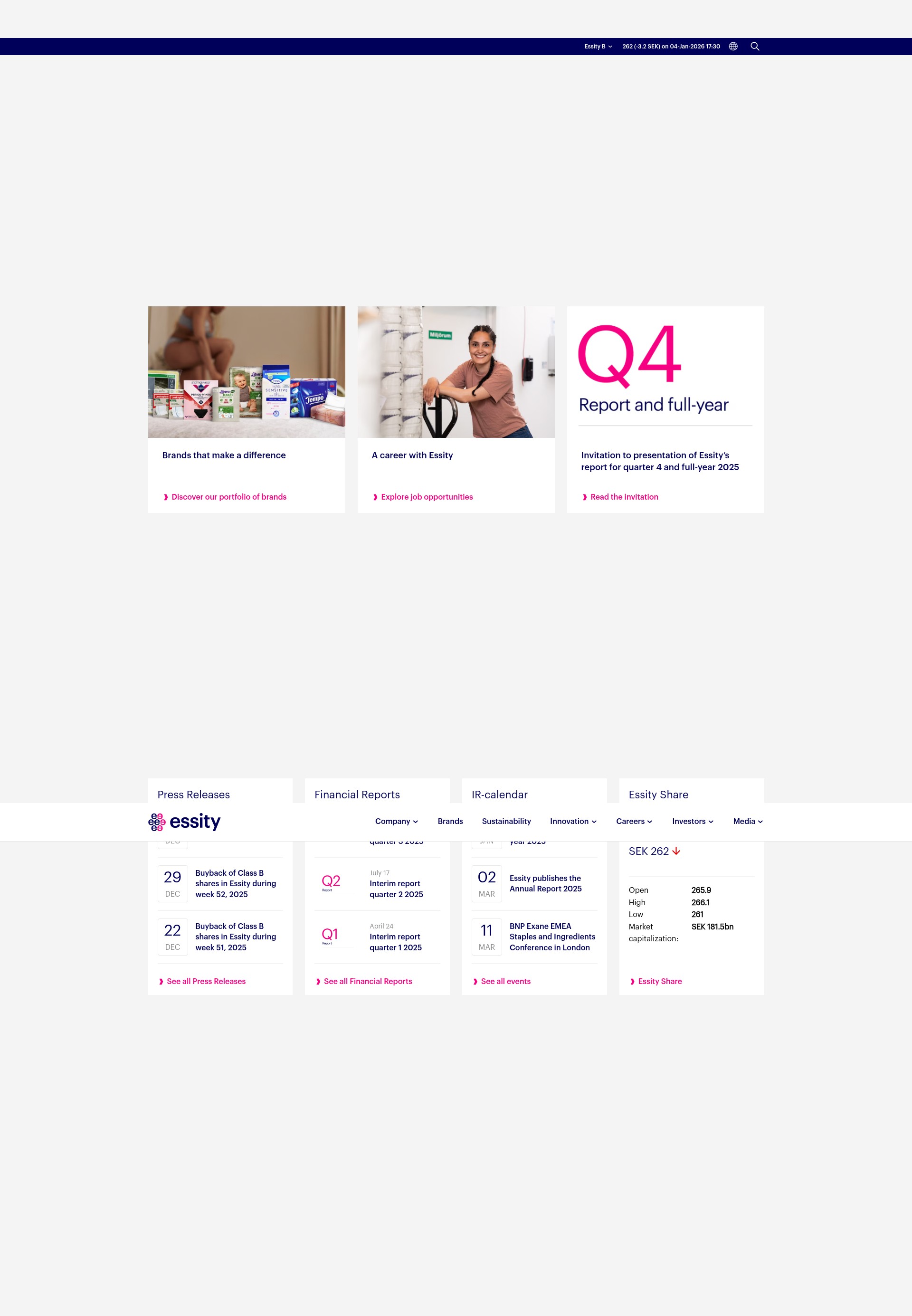 Screenshot of www.essity.com