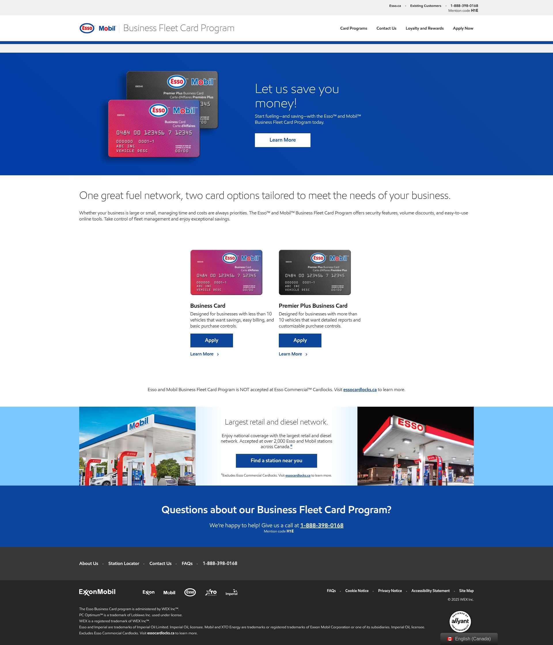 Screenshot of www.essobusinesscards.ca