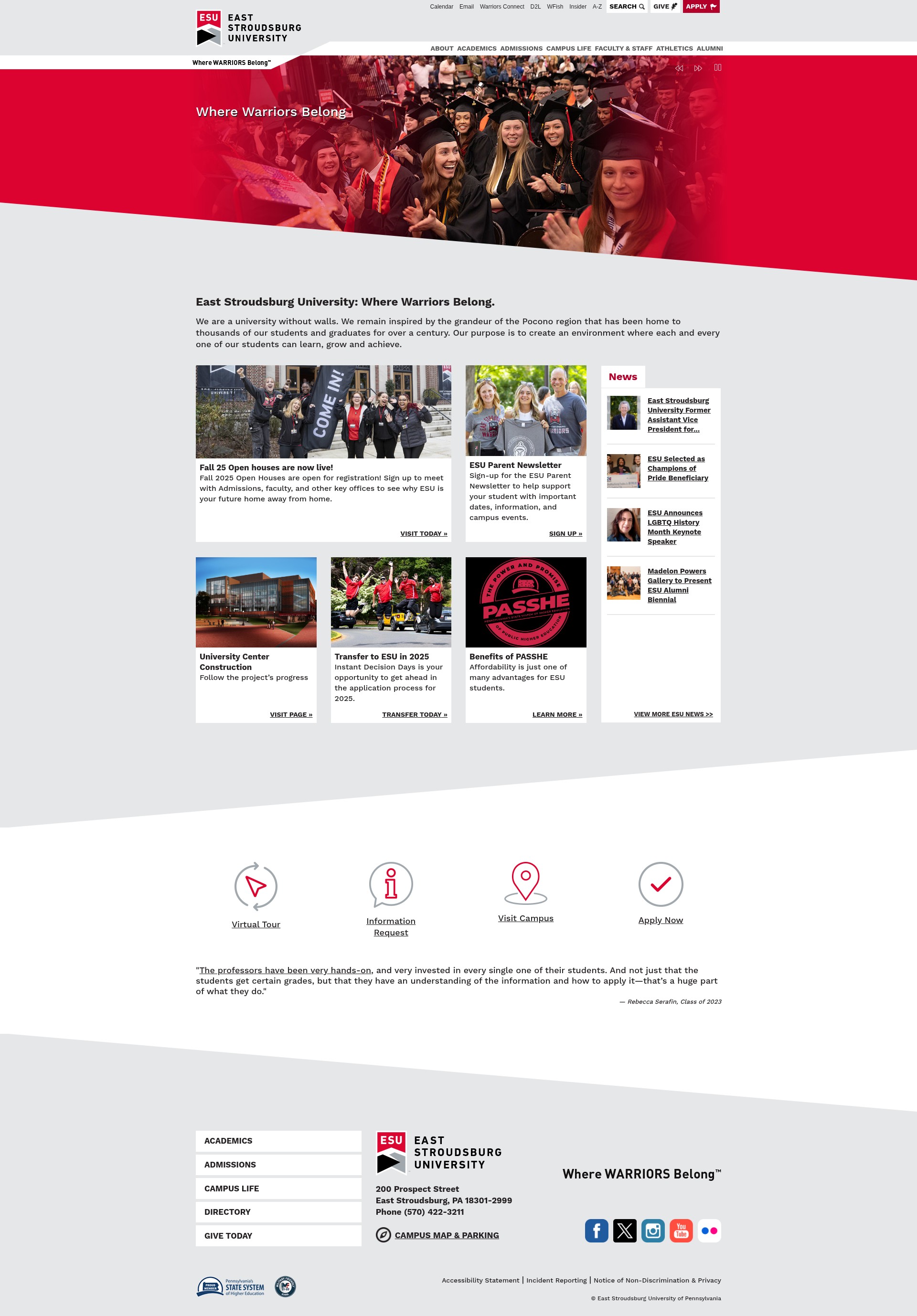 Screenshot of www.esu.edu