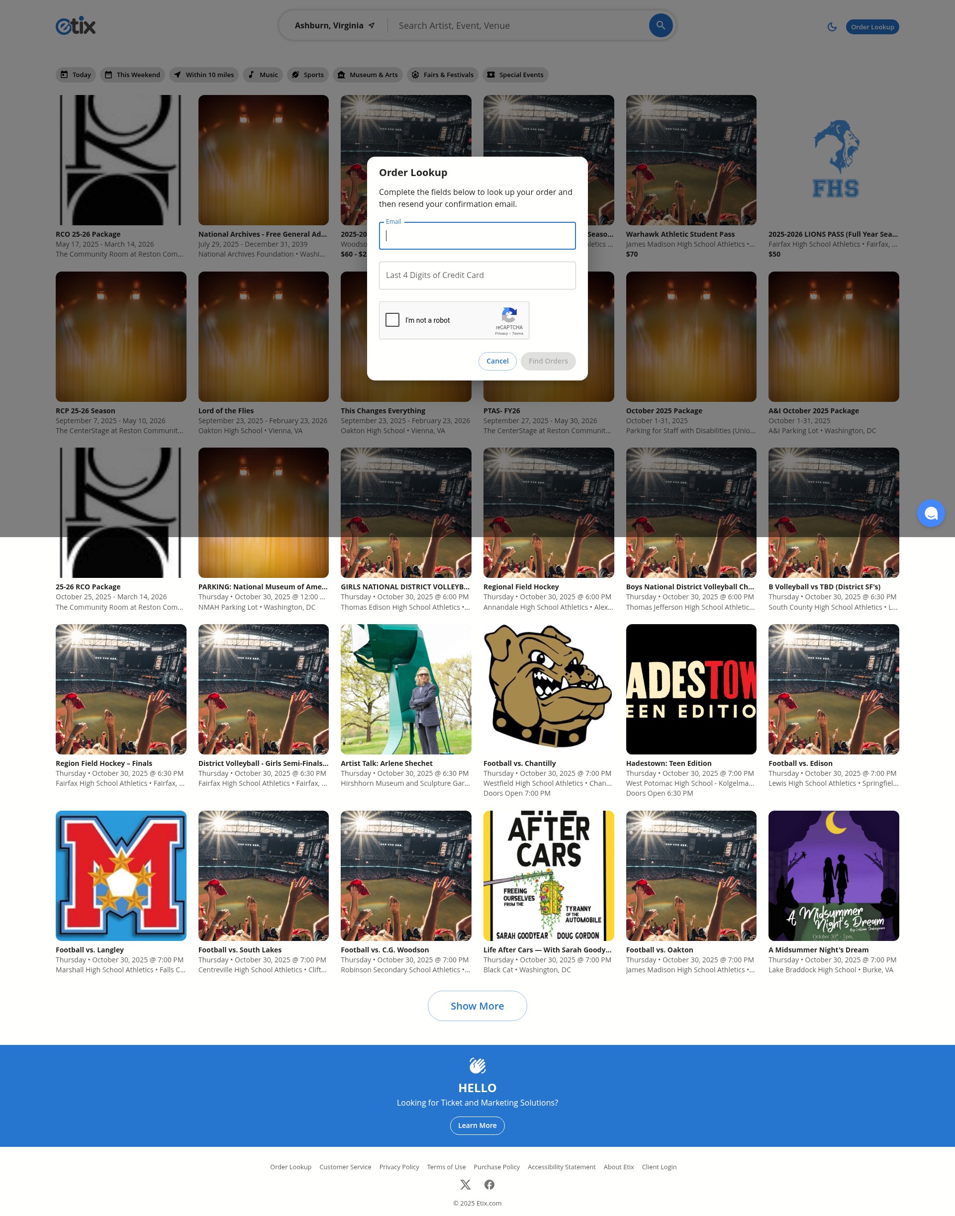 Screenshot of www.etix.com