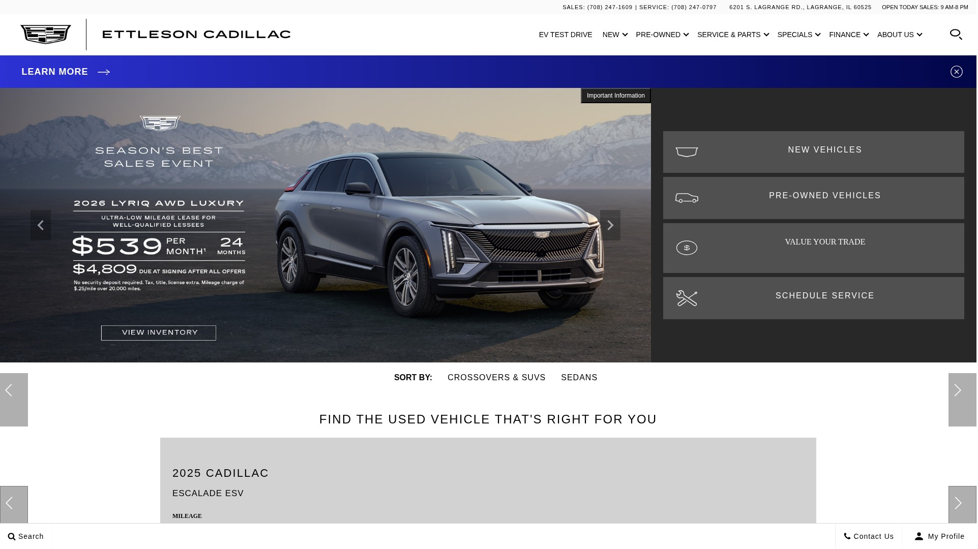 Screenshot of www.ettlesoncadillac.com