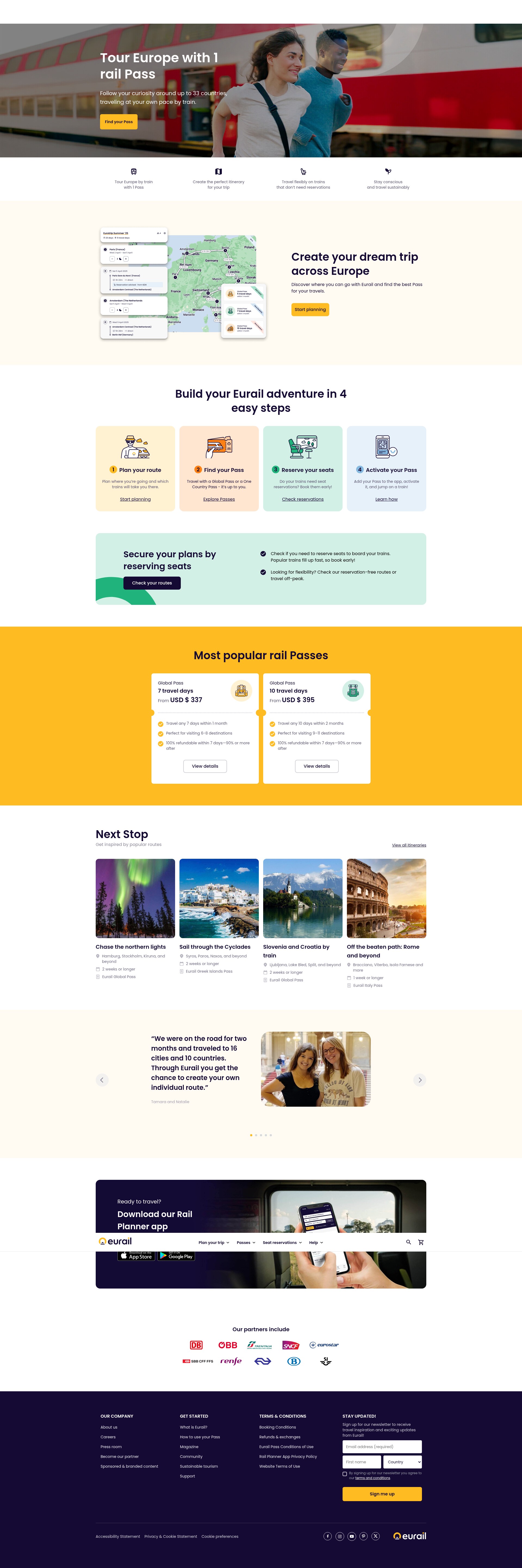 Screenshot of www.eurail.com