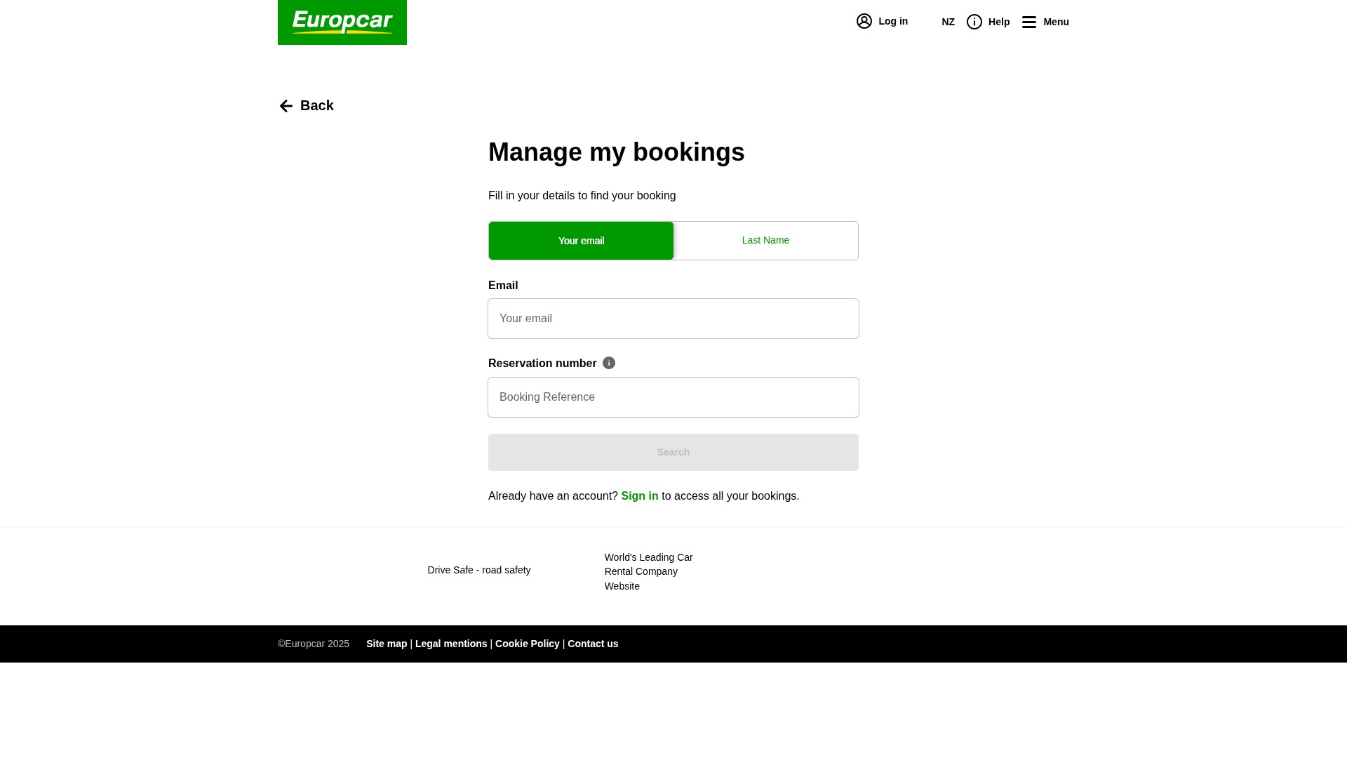 Screenshot of www.europcar.co.nz