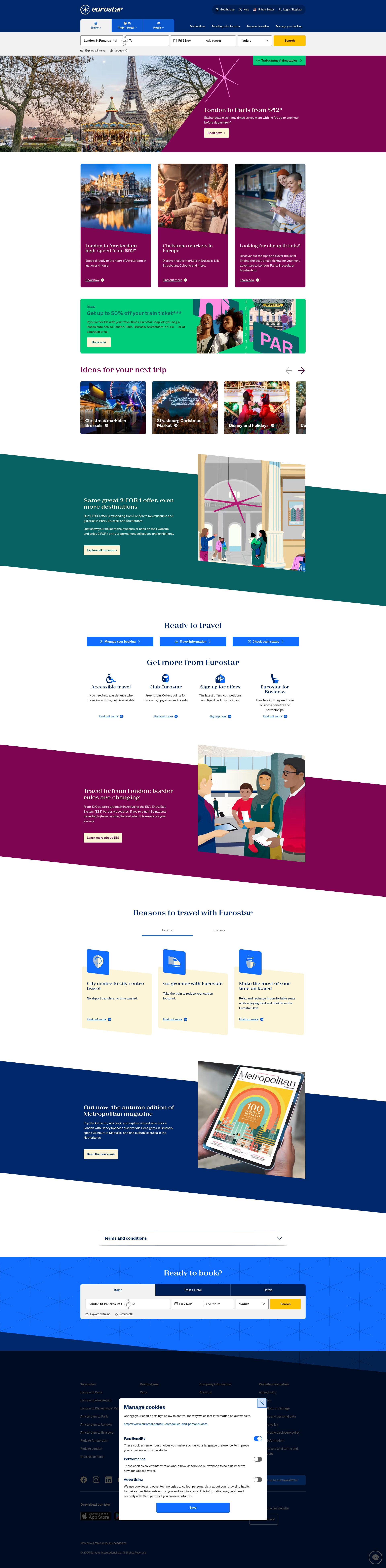 Screenshot of www.eurostar.com