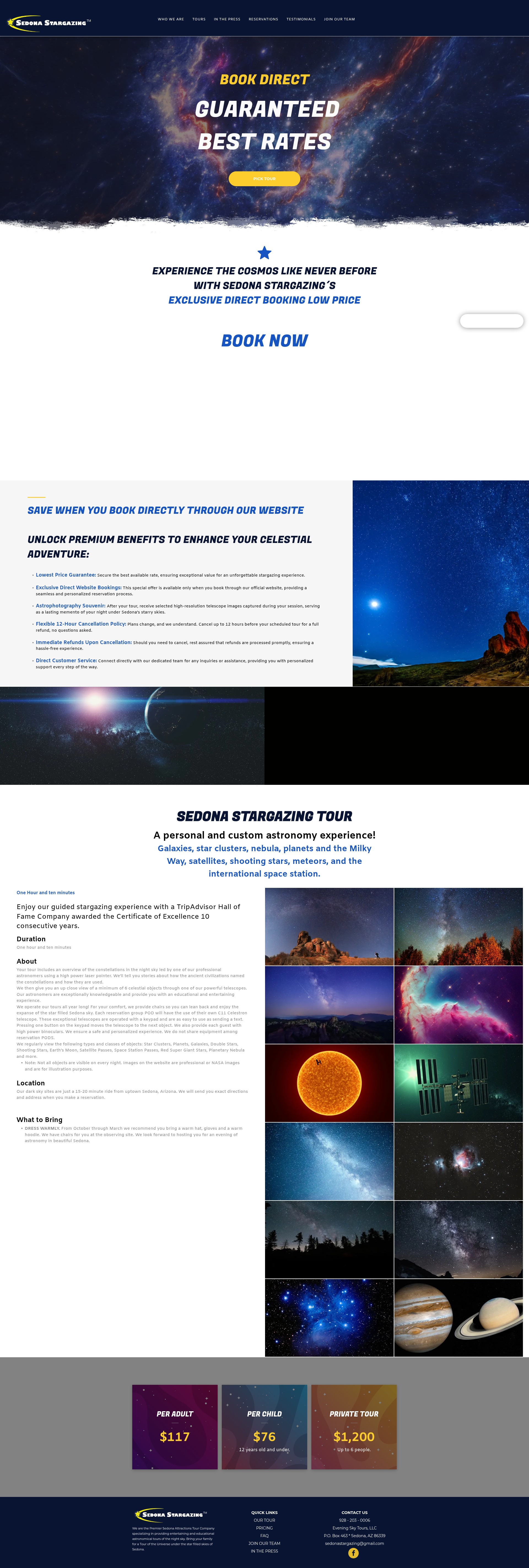 Screenshot of www.eveningskytours.com