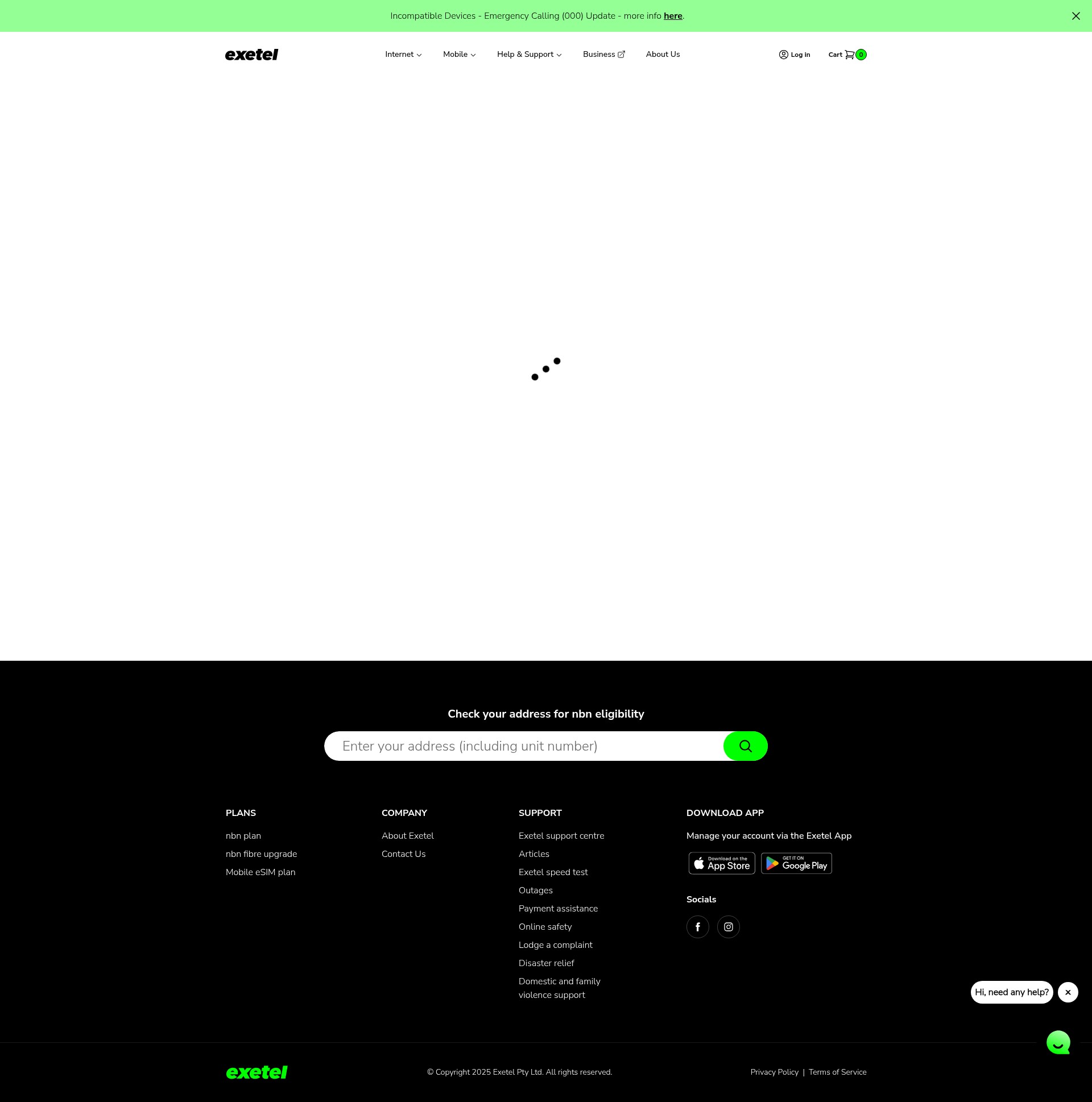 Screenshot of www.exetel.com.au
