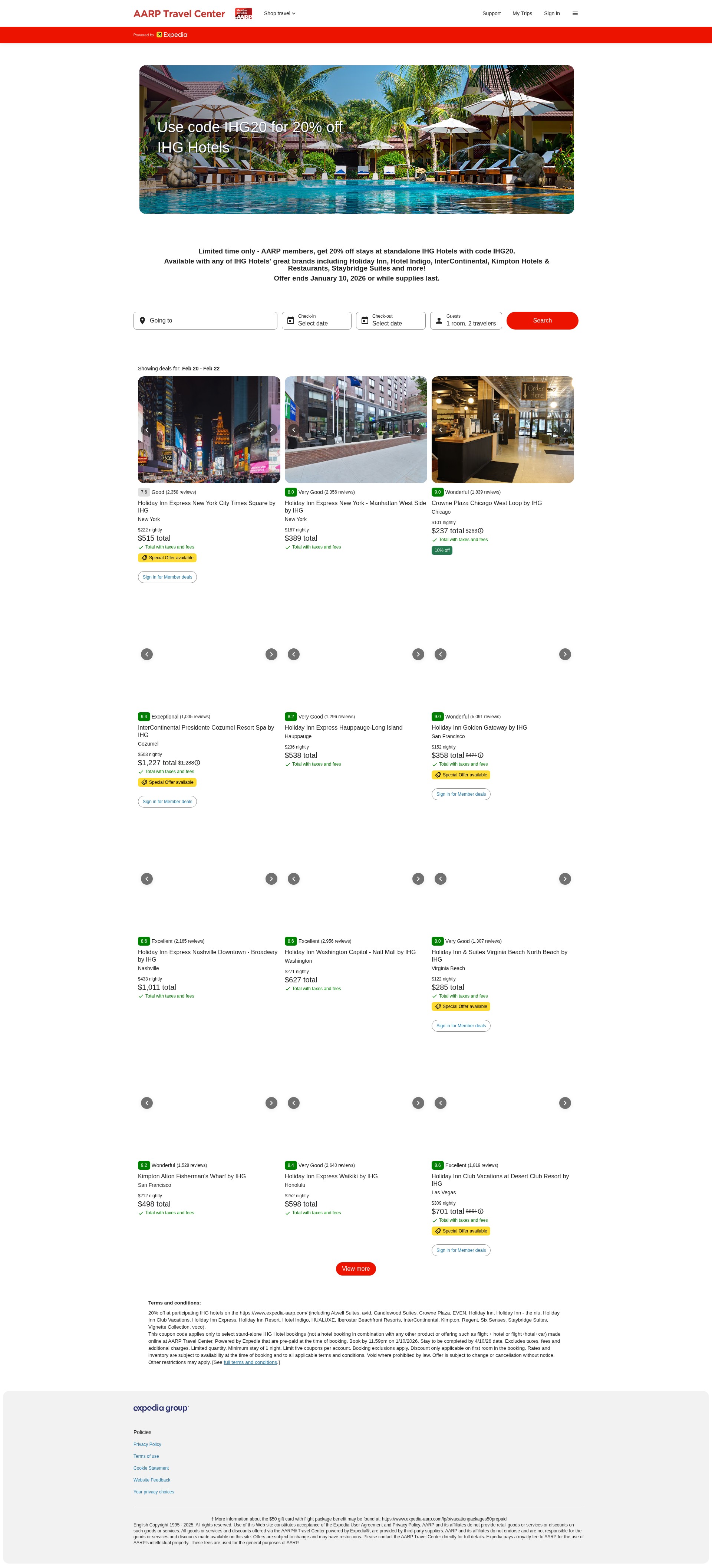 Screenshot of www.expedia-aarp.com