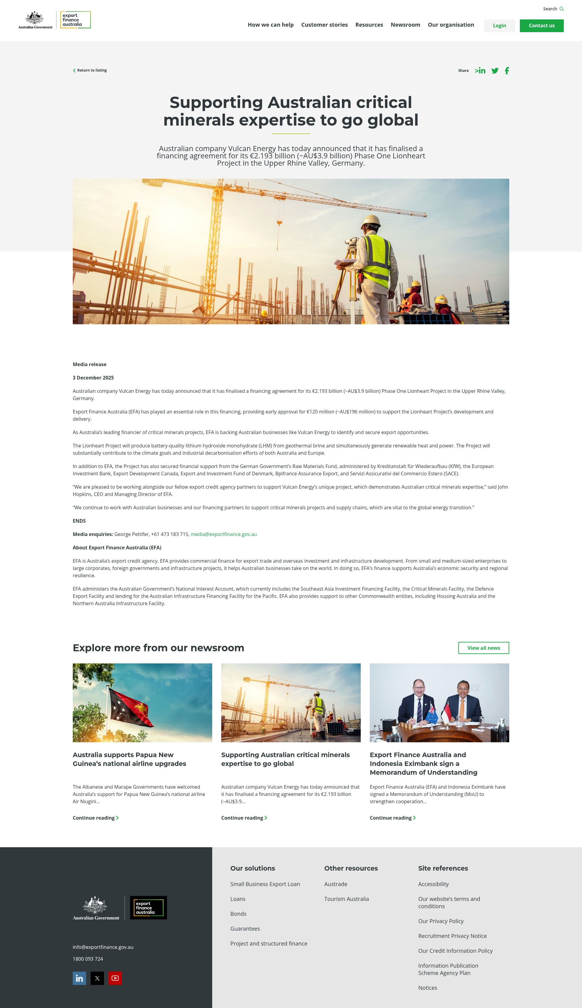 Screenshot of www.exportfinance.gov.au
