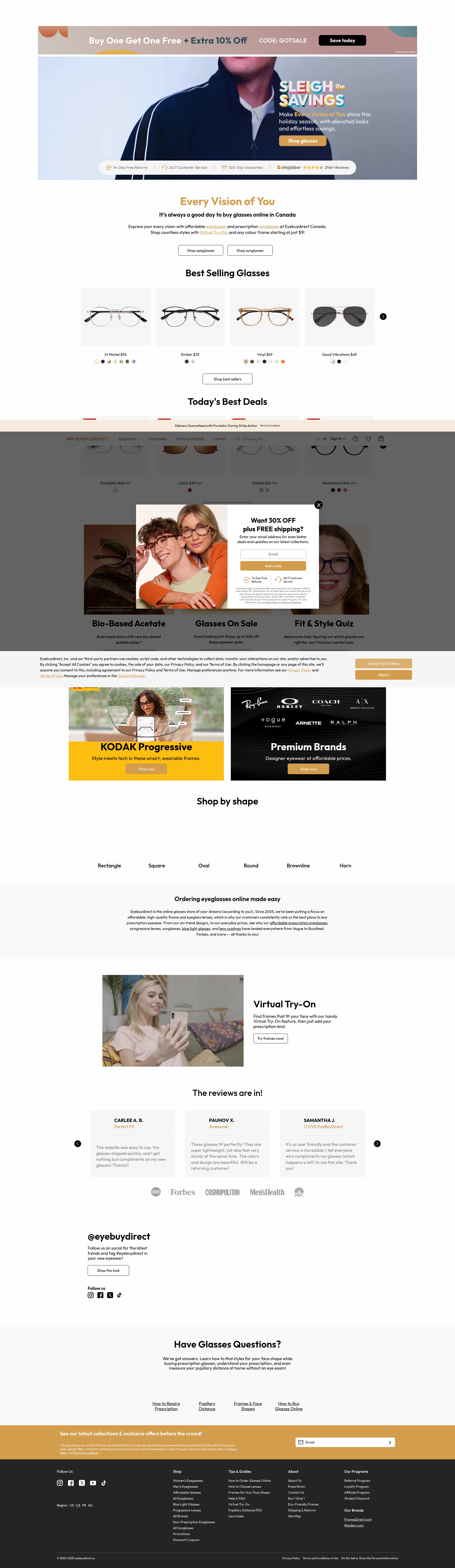 Screenshot of www.eyebuydirect.ca