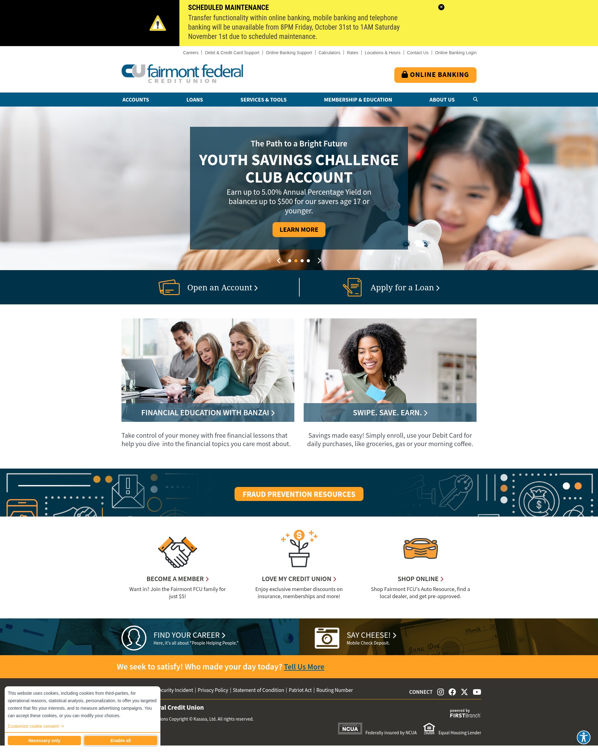 Screenshot of www.fairmontfcu.com