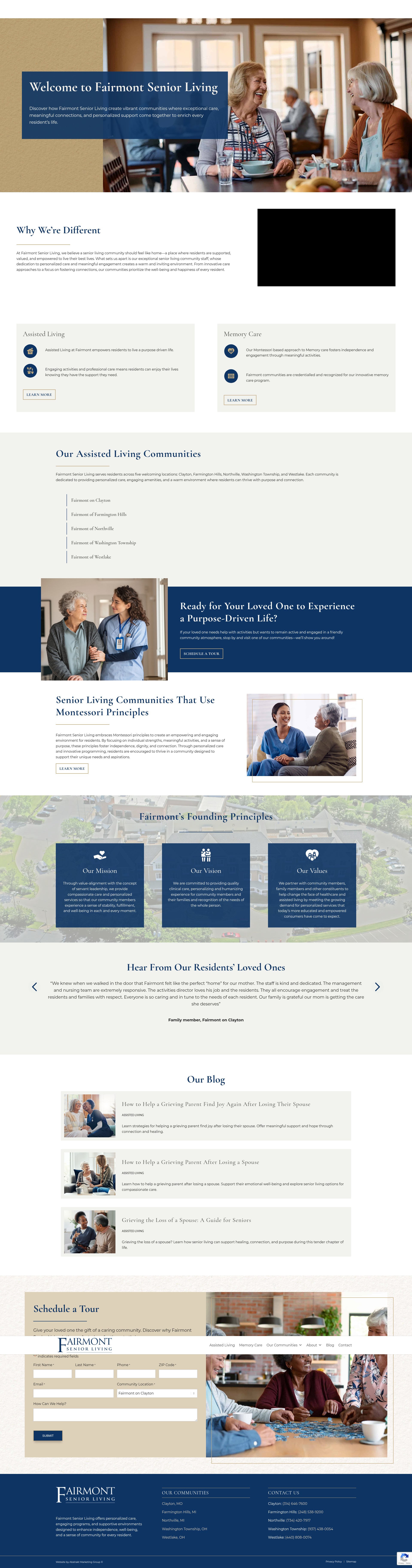 Screenshot of www.fairmontseniorliving.com